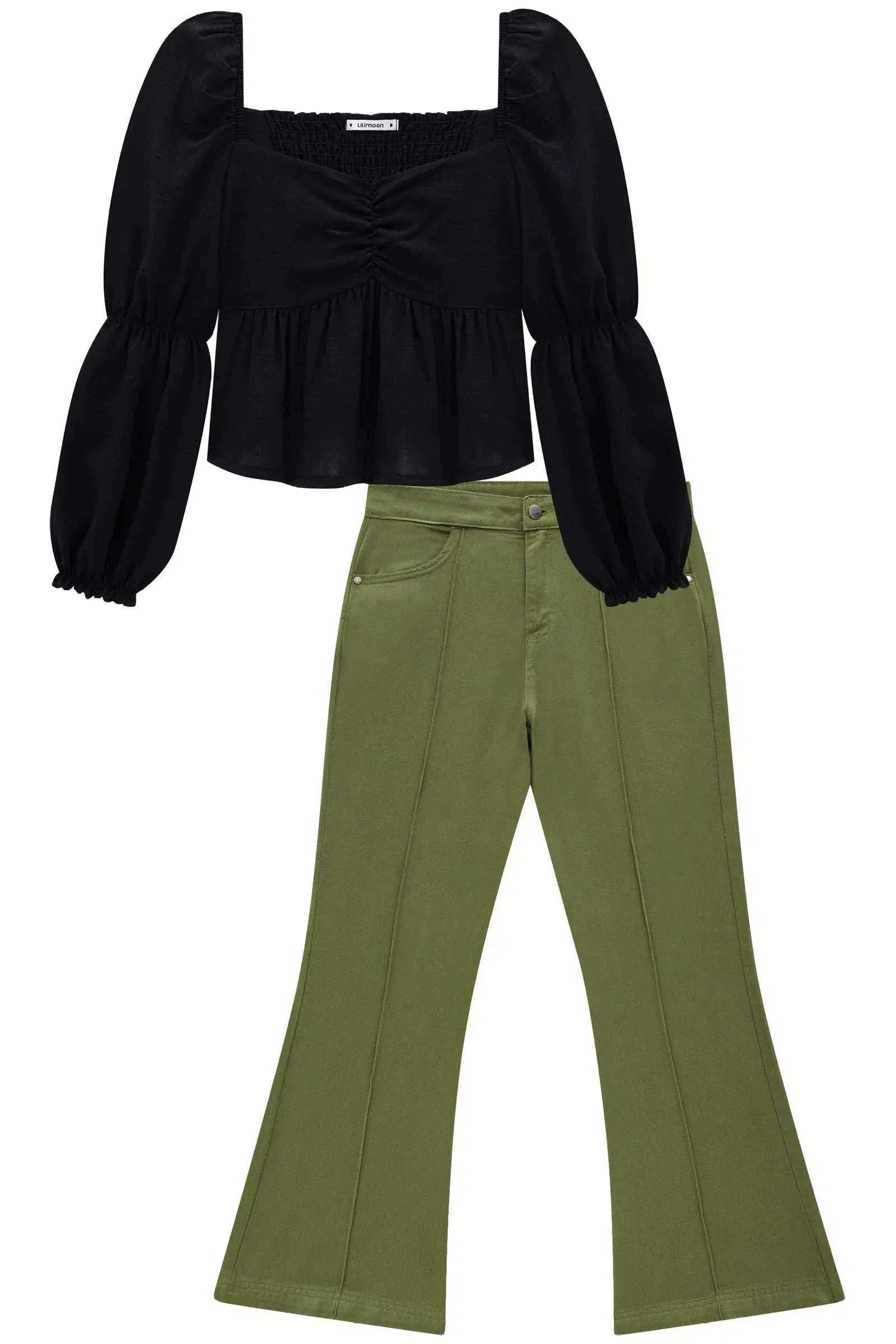 Conjunto Blusa em Crepe Duna e Calça em Sarja Pita 72009 Lilimoon