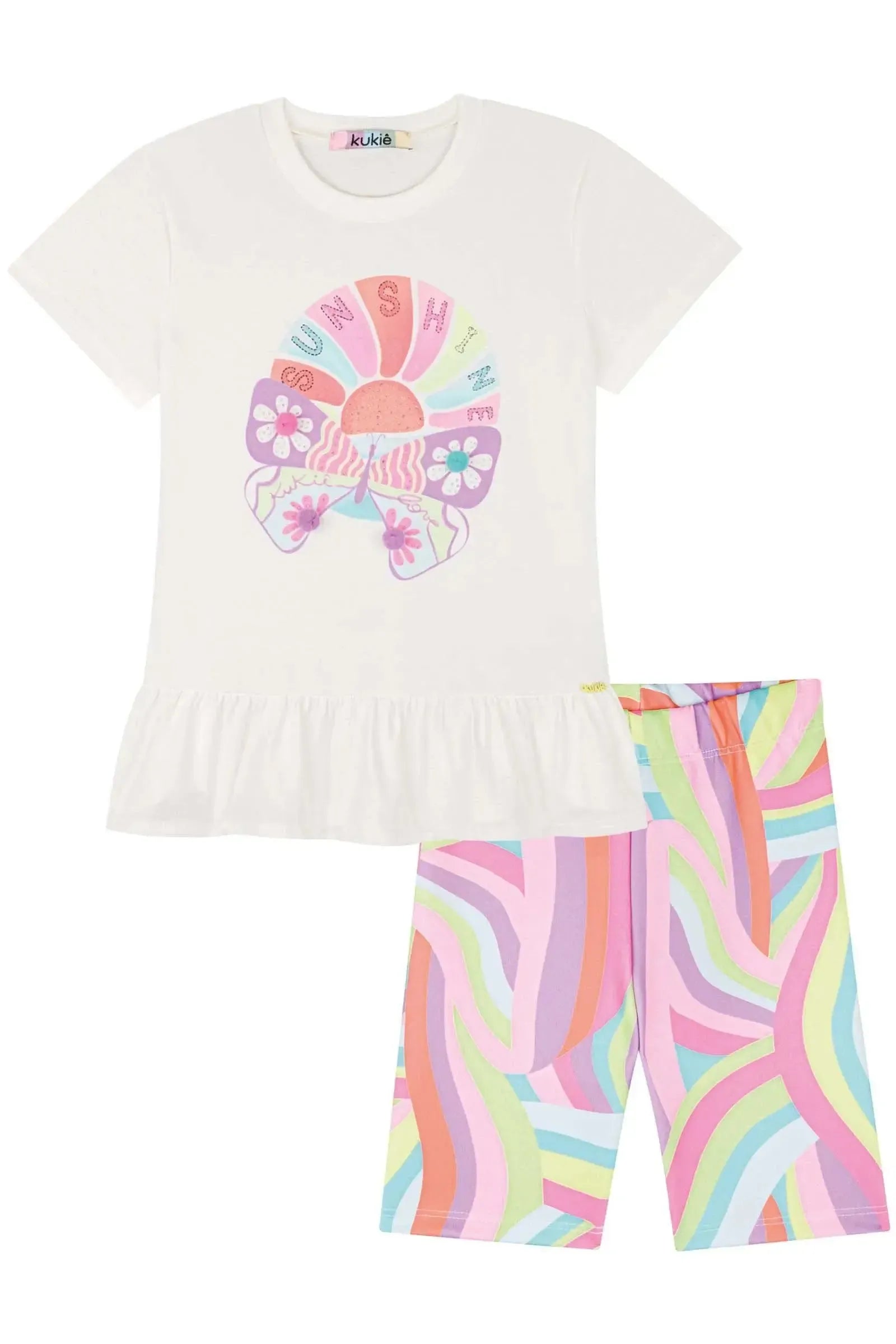 Conjunto de Blusa Alongada em Meia Malha e Biker em Fly Tech 83767 Kukiê Infantil Menina