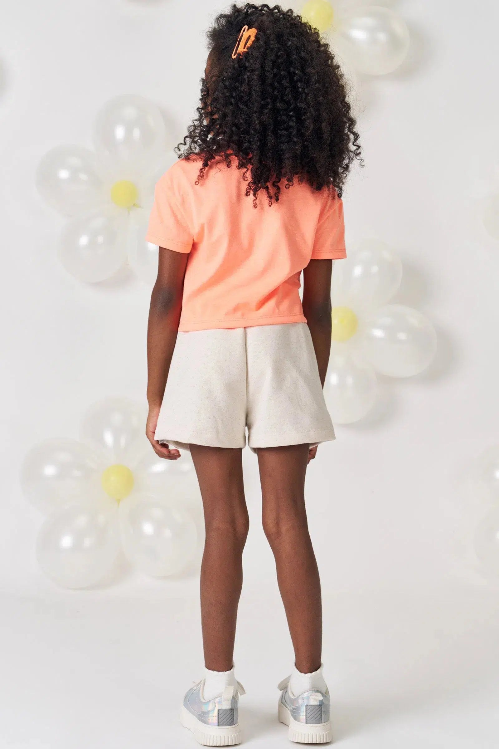 Conjunto Infantil Menina de Blusa Boxy em Meia Malha e Shorts em Moletom Linho 81573 Kukiê