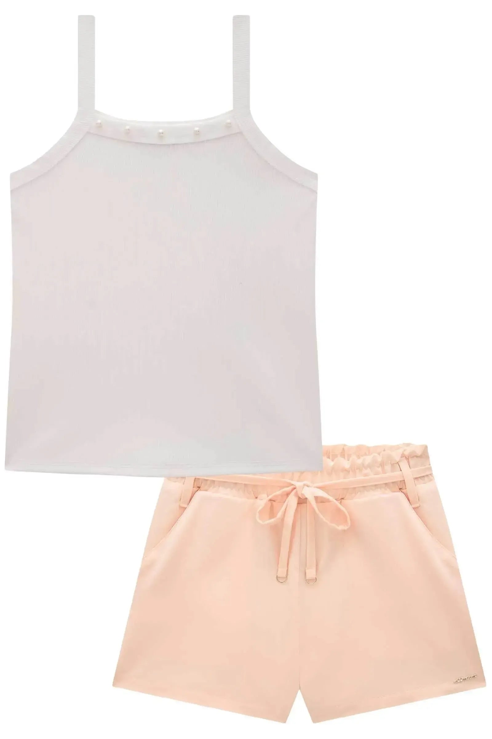 Conjunto de Blusa em Canelado e Shorts em Tecido Plano de Viscose 83826 Lilimoon Teen Menina