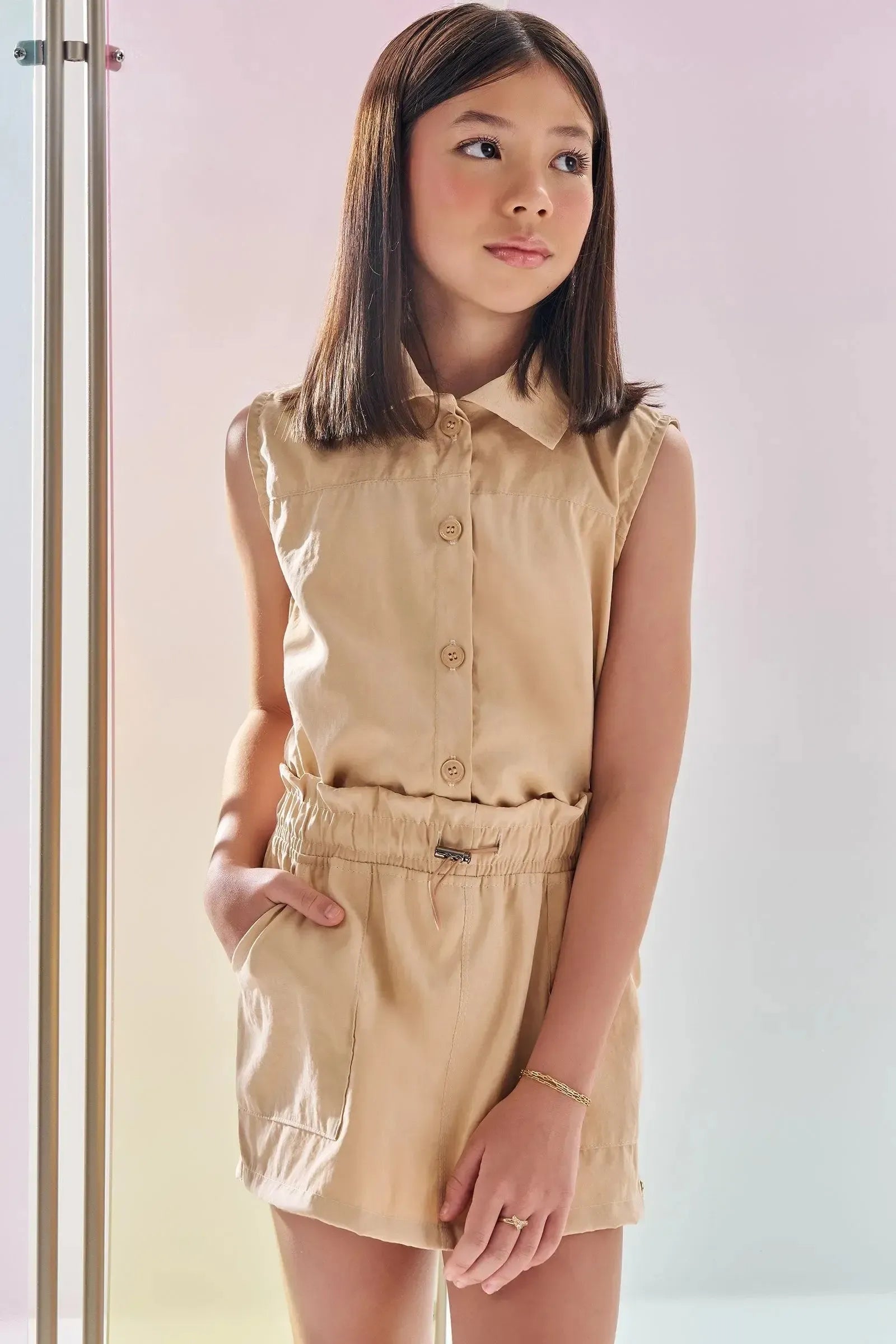 Conjunto de Camisa Boxy e Short Saia em Nylon 83836 Lilimoon Teen Menina