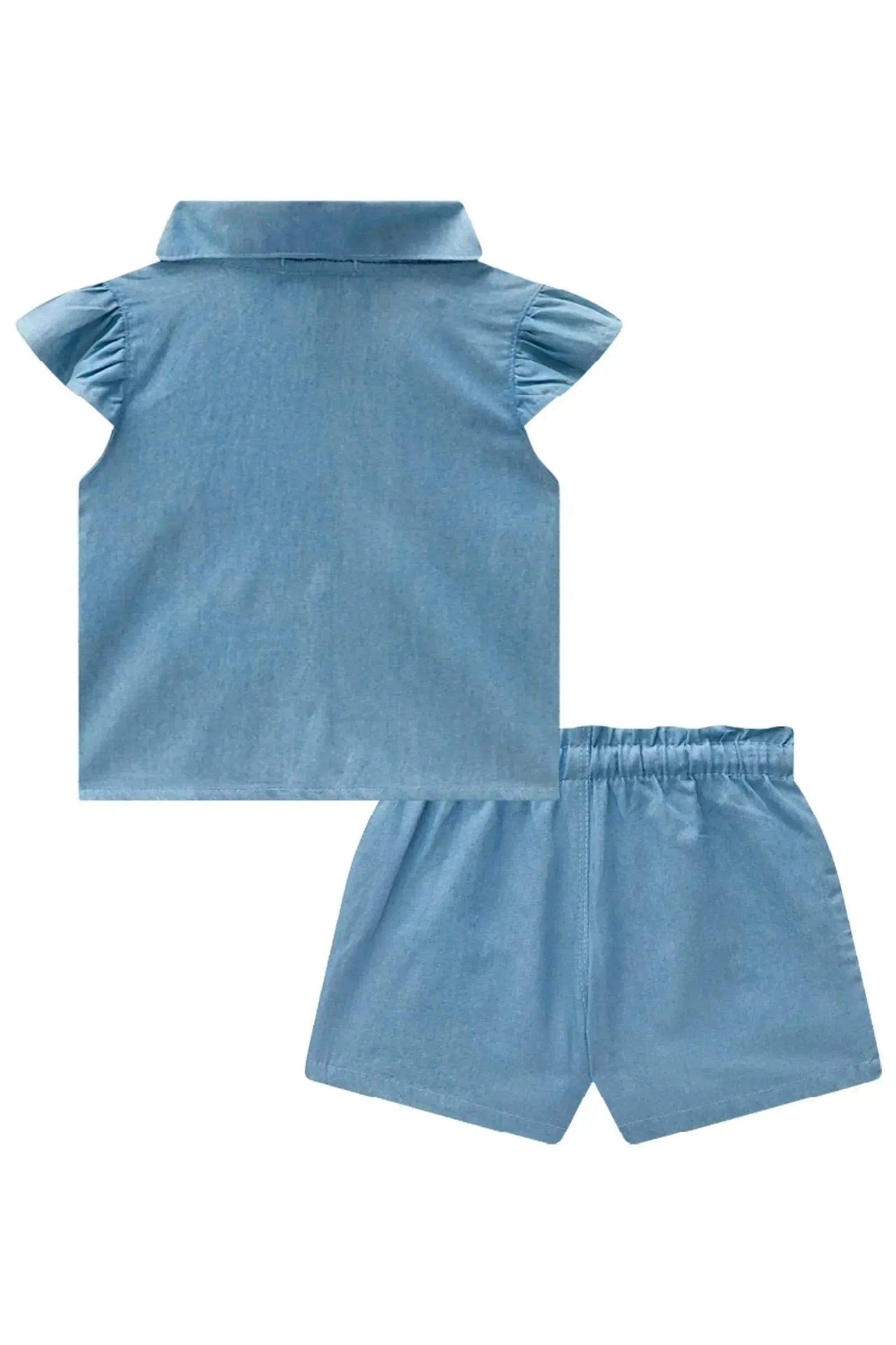 Conjunto de Camisa com Shorts em Light Chambray 84152 Infanti Bebê Menina