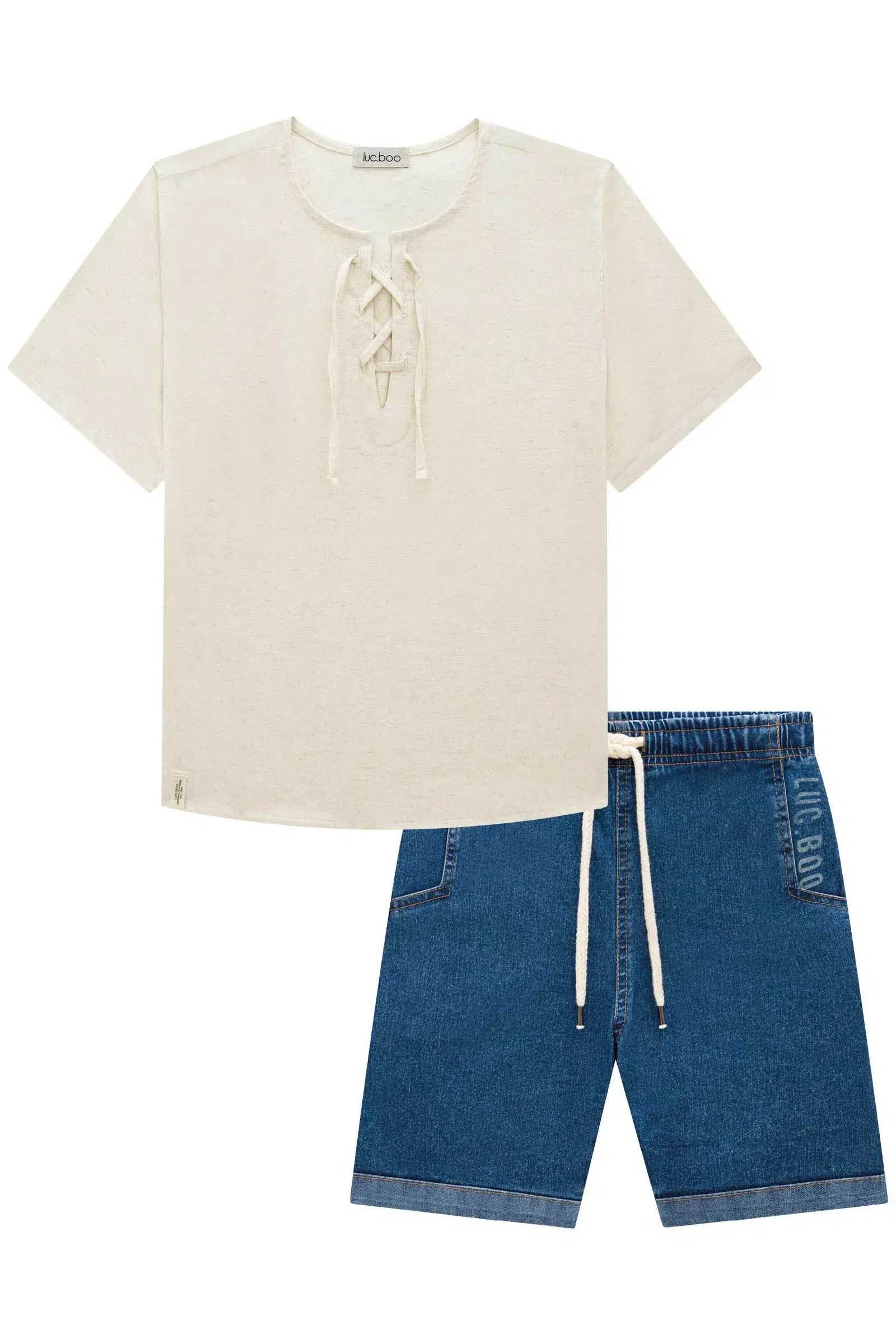 Conjunto de Camisa em Linho Delux e Bermuda em Jeans Bellini com Elastano 72573 LucBoo