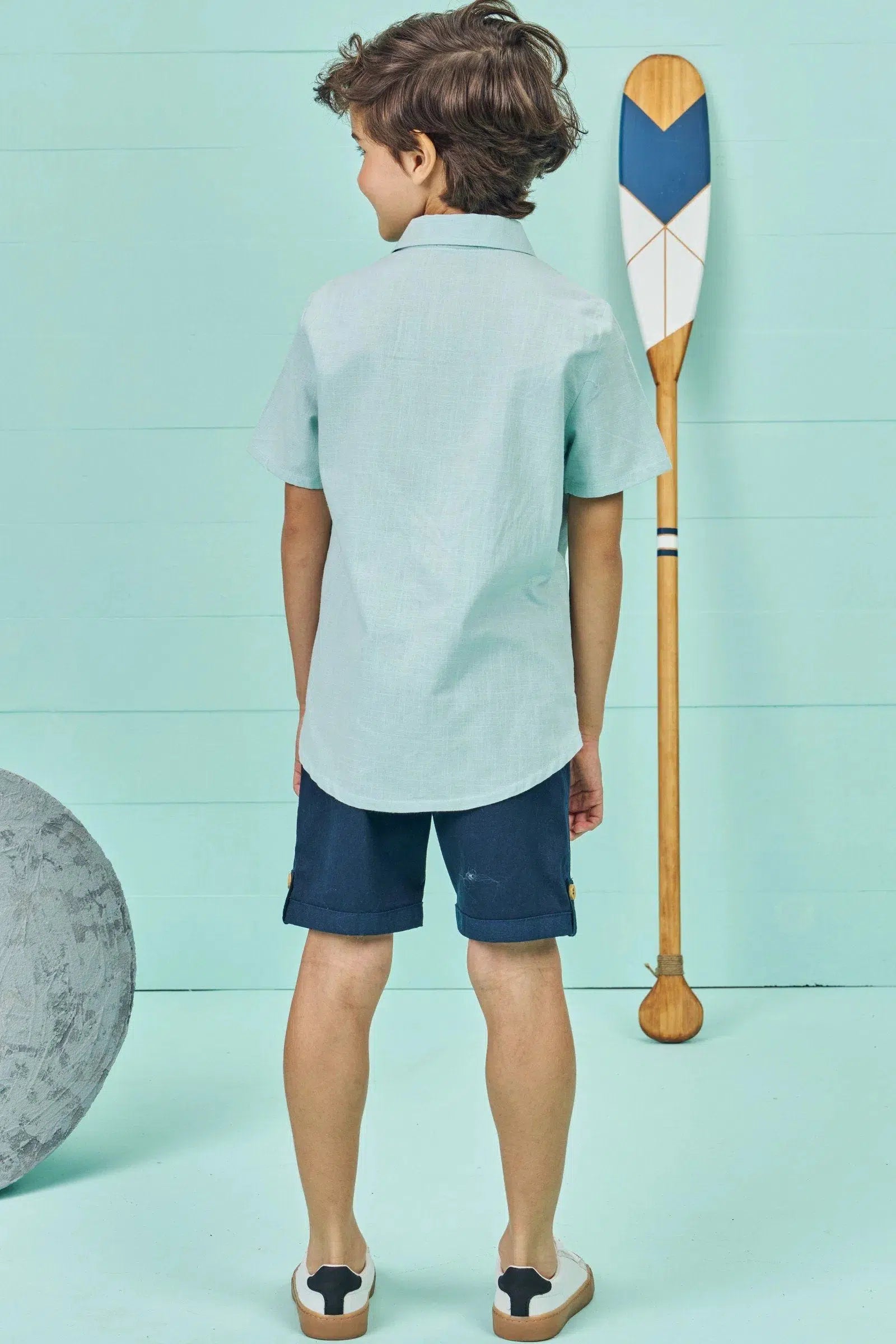 Conjunto de Camisa em Tecido Cotton Lavorto Flamê e Bermuda em Sarja Stretch com Elastano 73983 LucBoo