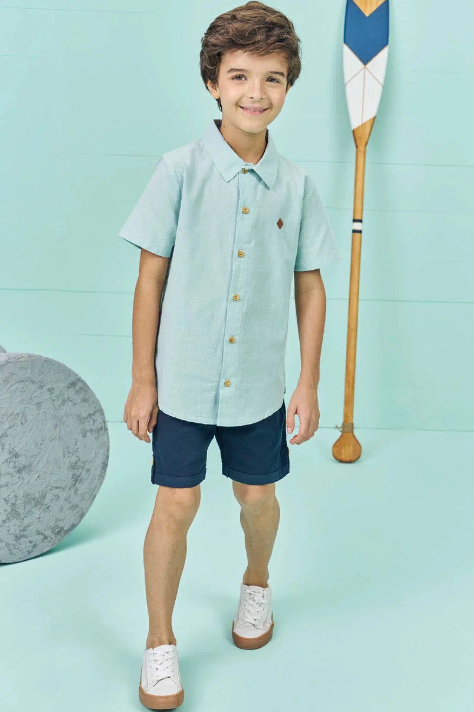 Conjunto de Camisa em Tecido Cotton Lavorto Flamê e Bermuda em Sarja Stretch com Elastano 73983 LucBoo