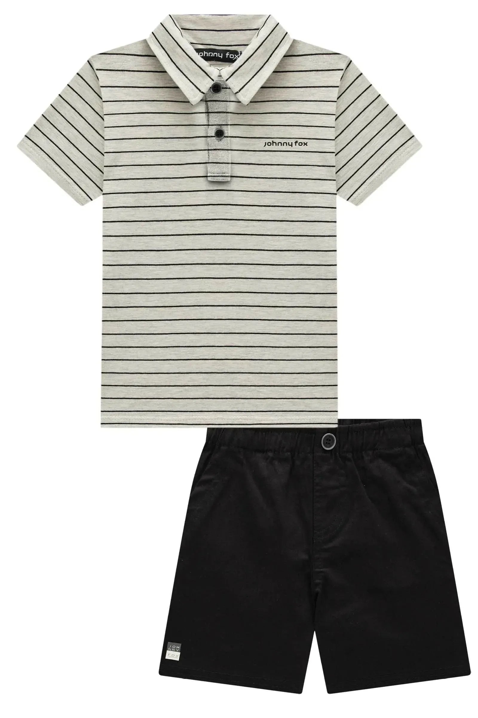 Conjunto de Camisa Polo em Cotton Listrado Fio Tinto e Bermuda em Sarja Caribe com Elastano 84705 Johnny Fox Teen Menino