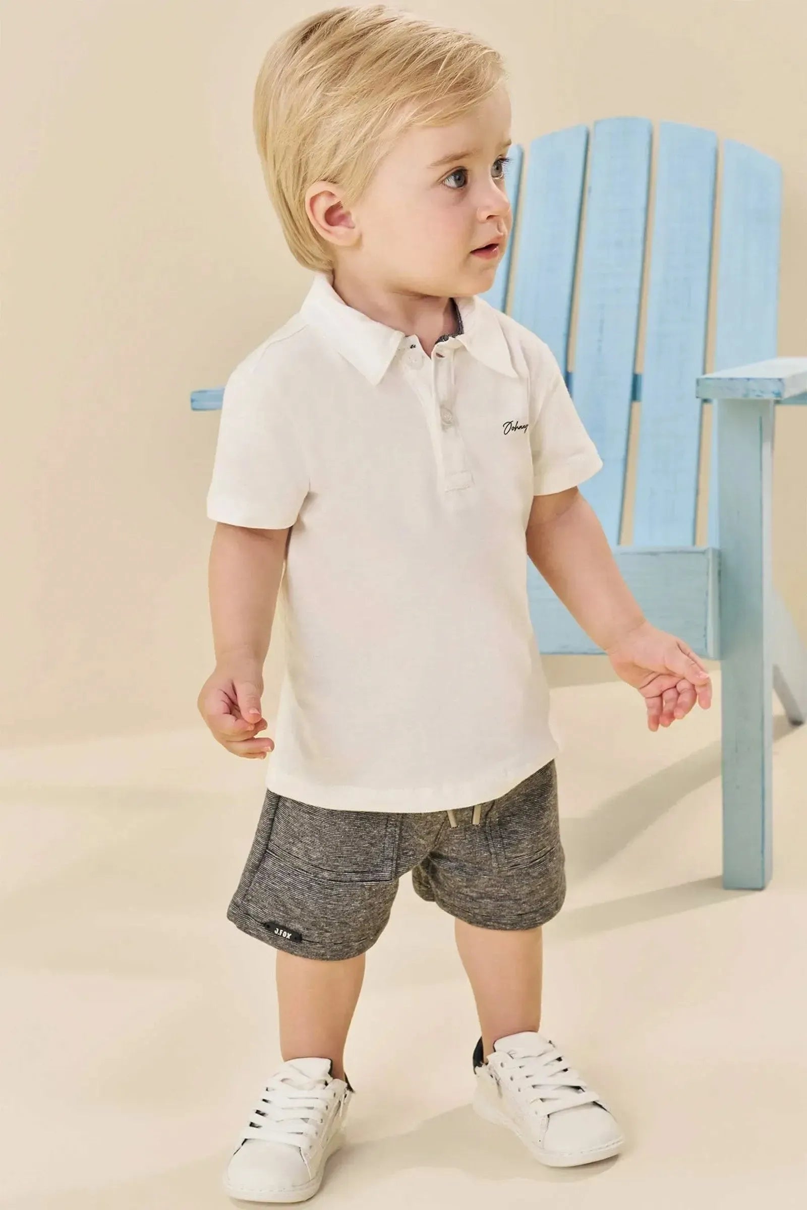 Conjunto de Camisa Polo em Meia Malha e Bermuda em Malha Active 84665 Johnny Fox Bebê Menino