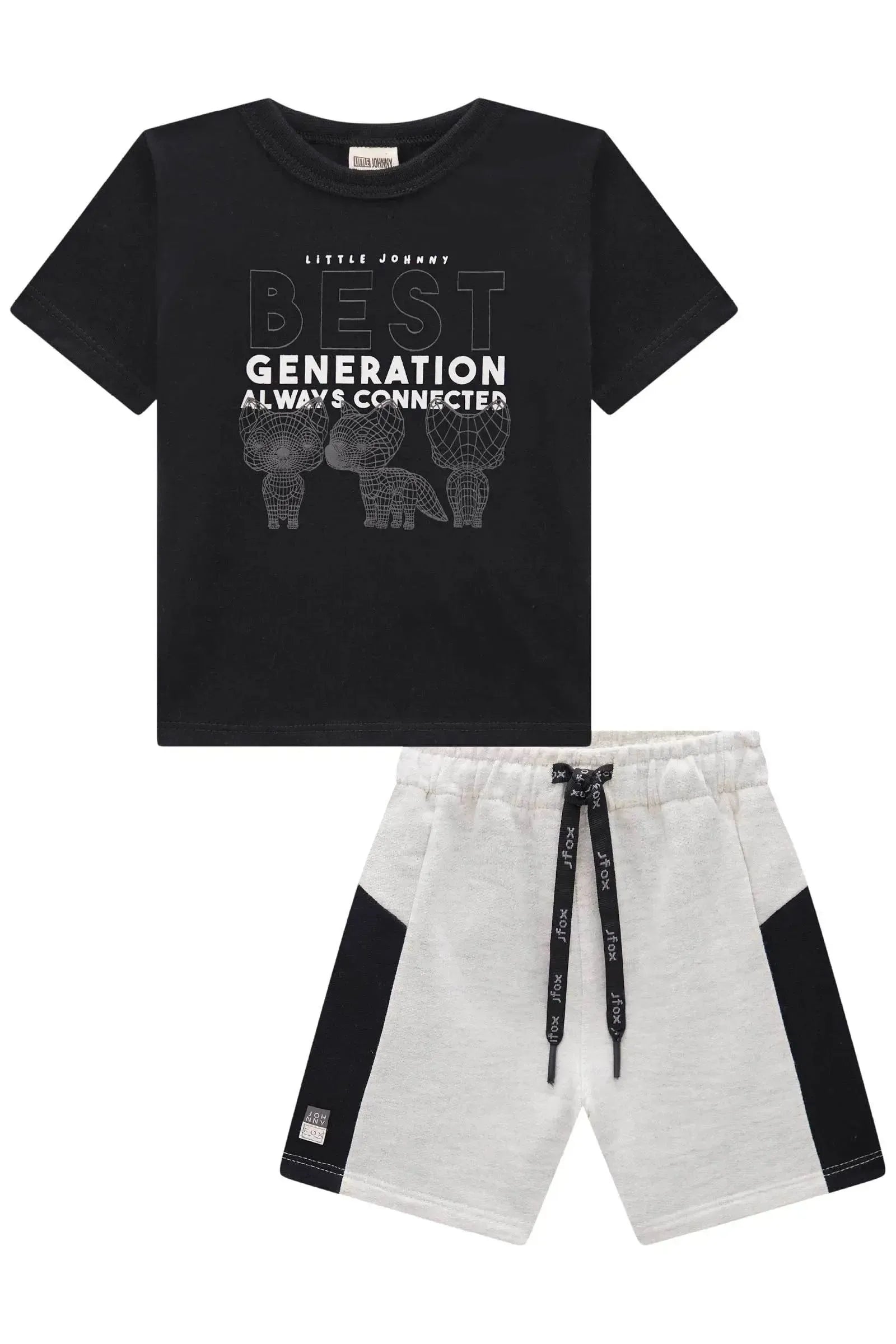 Conjunto de Camiseta em Meia Malha e Bermuda em Moletom sem Pelúcia 84681 Johnny Fox Bebê Menino