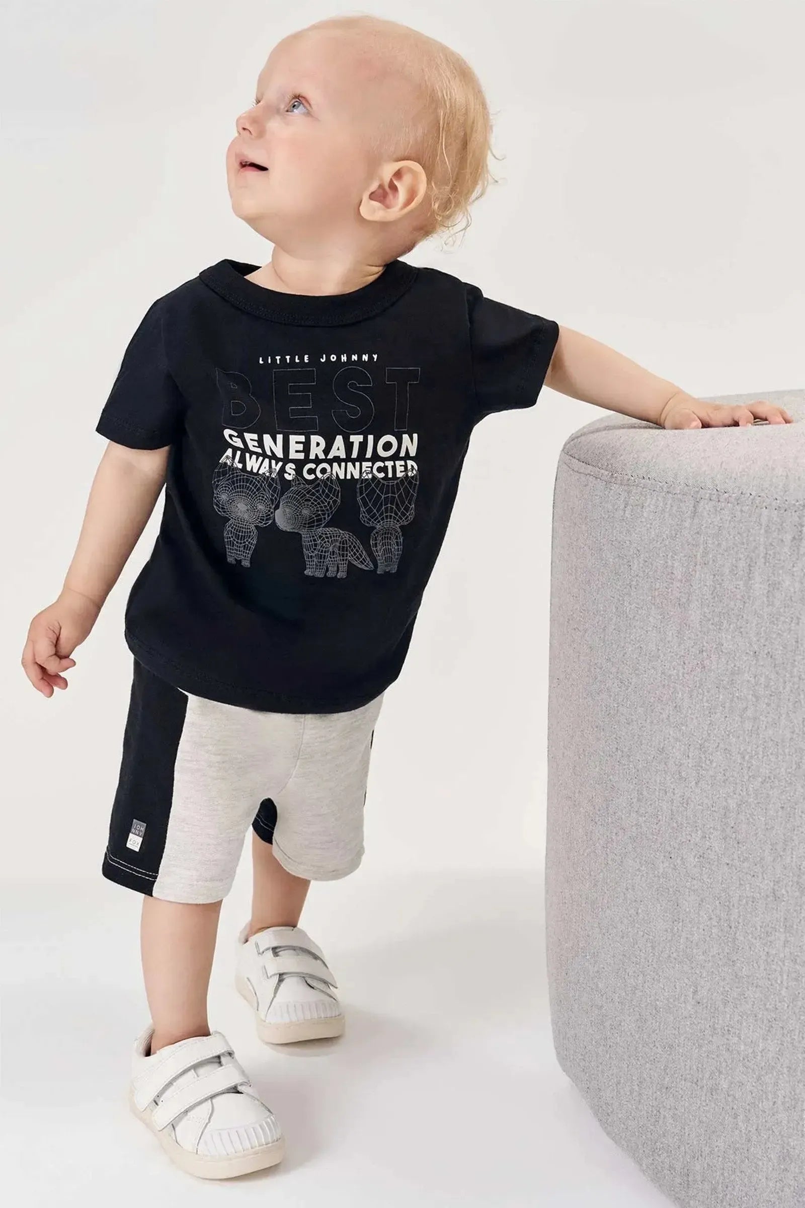 Conjunto de Camiseta em Meia Malha e Bermuda em Moletom sem Pelúcia 84681 Johnny Fox Bebê Menino