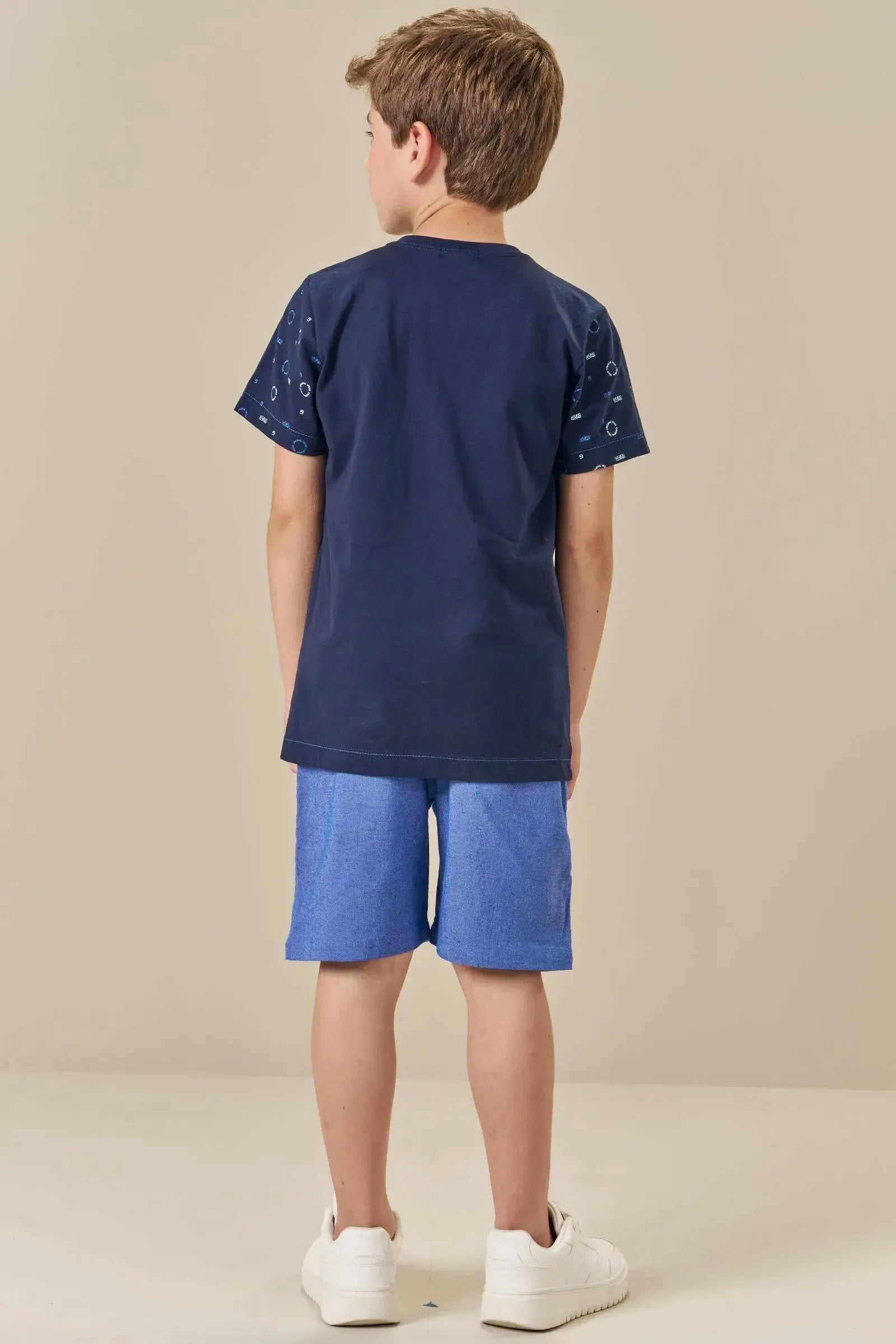 Conjunto de Camsieta em Meia Malha e Bermuda em Tecido Dubai com Elastano 84805 LucBoo Infantil Menino