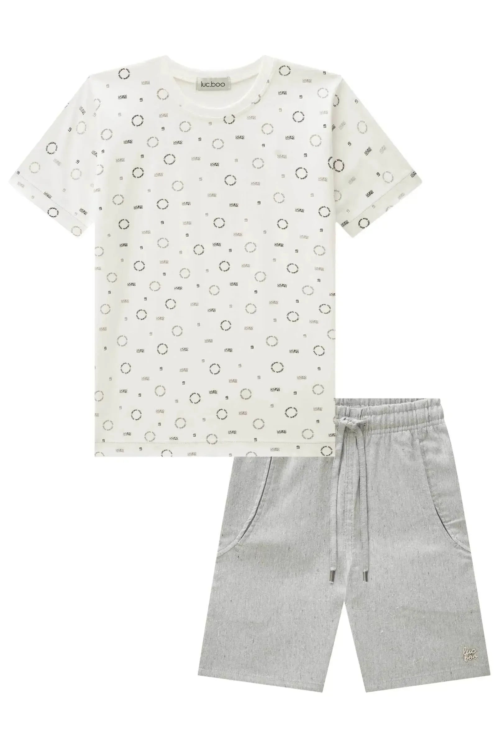 Conjunto de Camsieta em Meia Malha e Bermuda em Tecido Dubai com Elastano 84805 LucBoo Infantil Menino