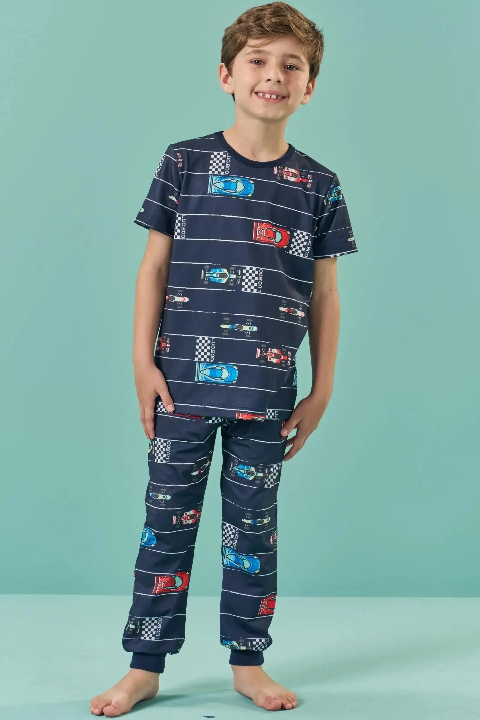 Conjunto de Pijama com Camiseta e Calça em Malha Comfy 85526 LucBoo Infantil Menino