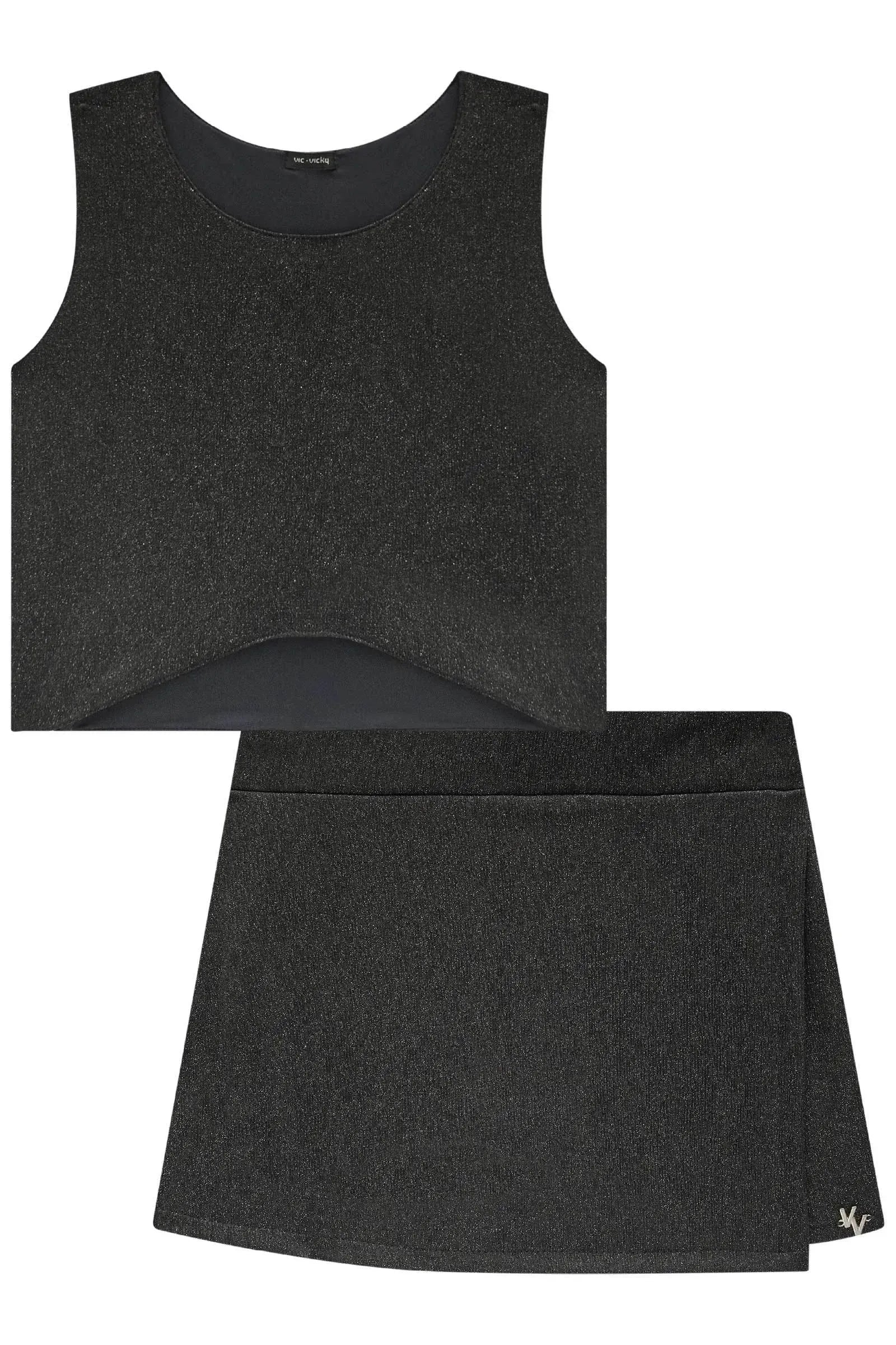 Conjunto de Top Cropped e Short Saia em Malha Night Shine 83236 Vic&Vicky Teen Menina