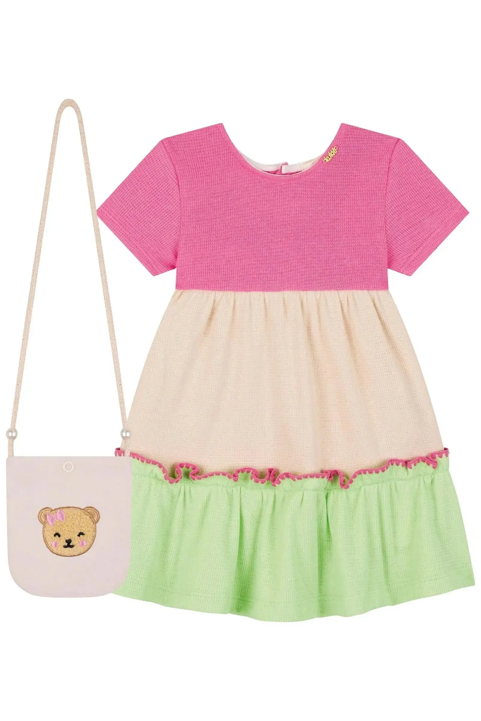 Vestido em Malha Little Waffle (Acompanha Bolsa) 85127 Kukiê Bebê Menina