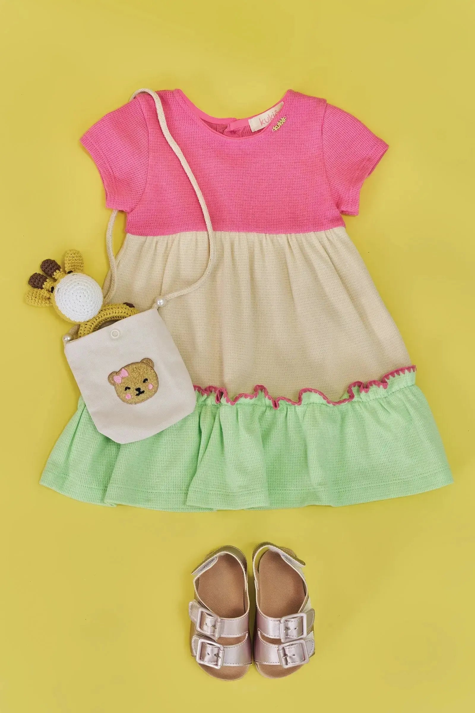 Vestido em Malha Little Waffle (Acompanha Bolsa) 85127 Kukiê Bebê Menina