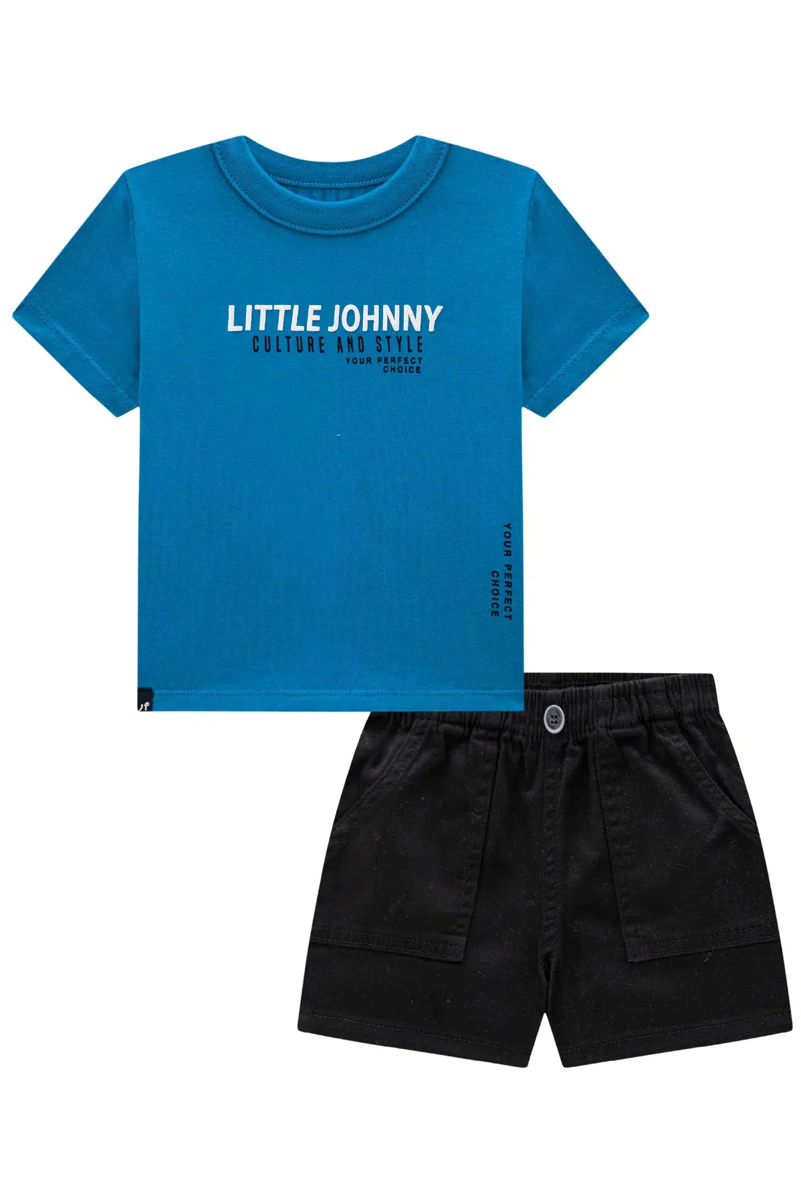 Conjunto de Camiseta em Meia Malha e Bermuda em Sarja Ônix com Elastano 81609 Johnny Fox