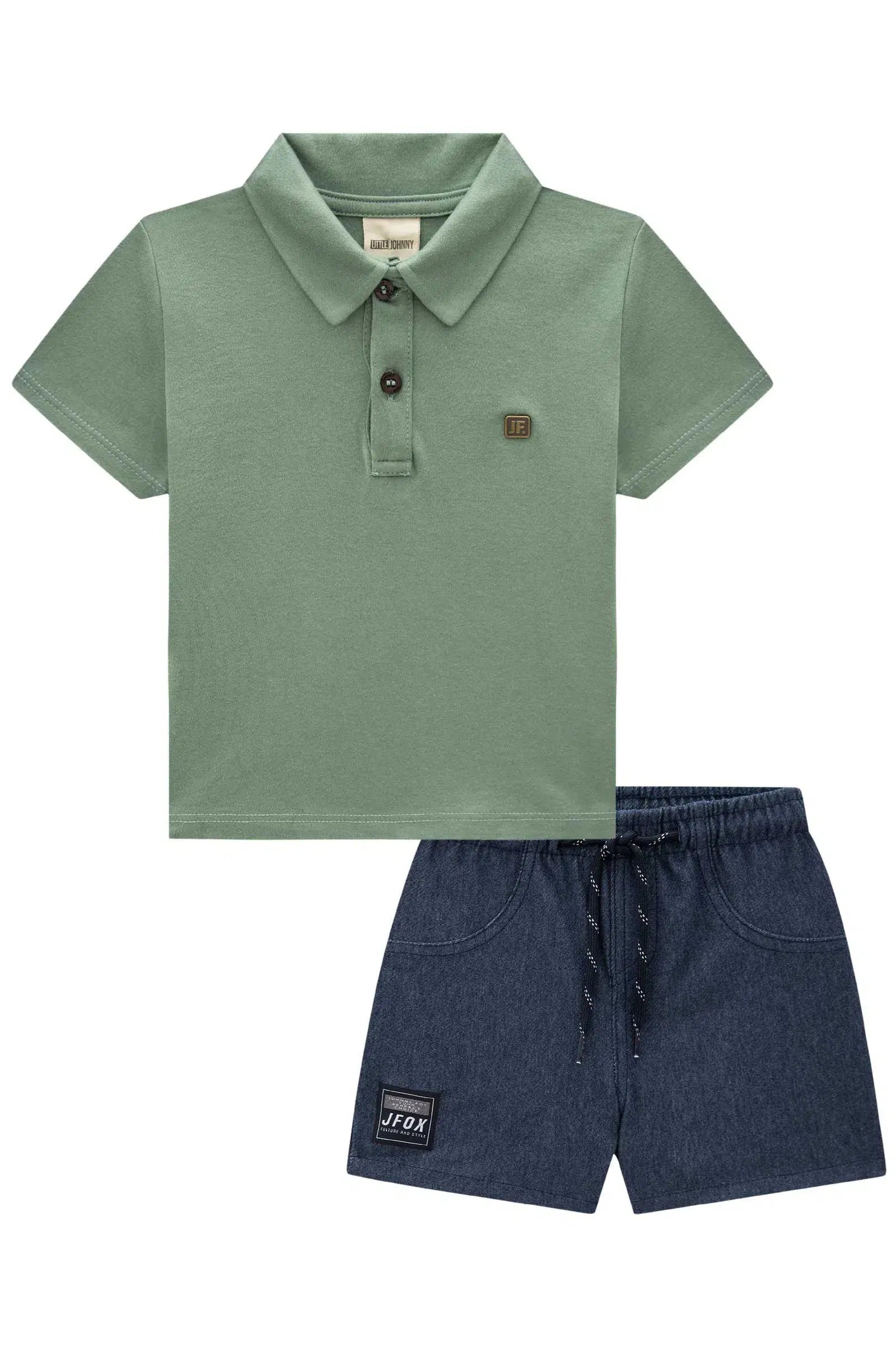 Conjunto de Camisa Polo em Suedine e Bermuda em Cotton Jeans com Elastano 81777 Johnny Fox