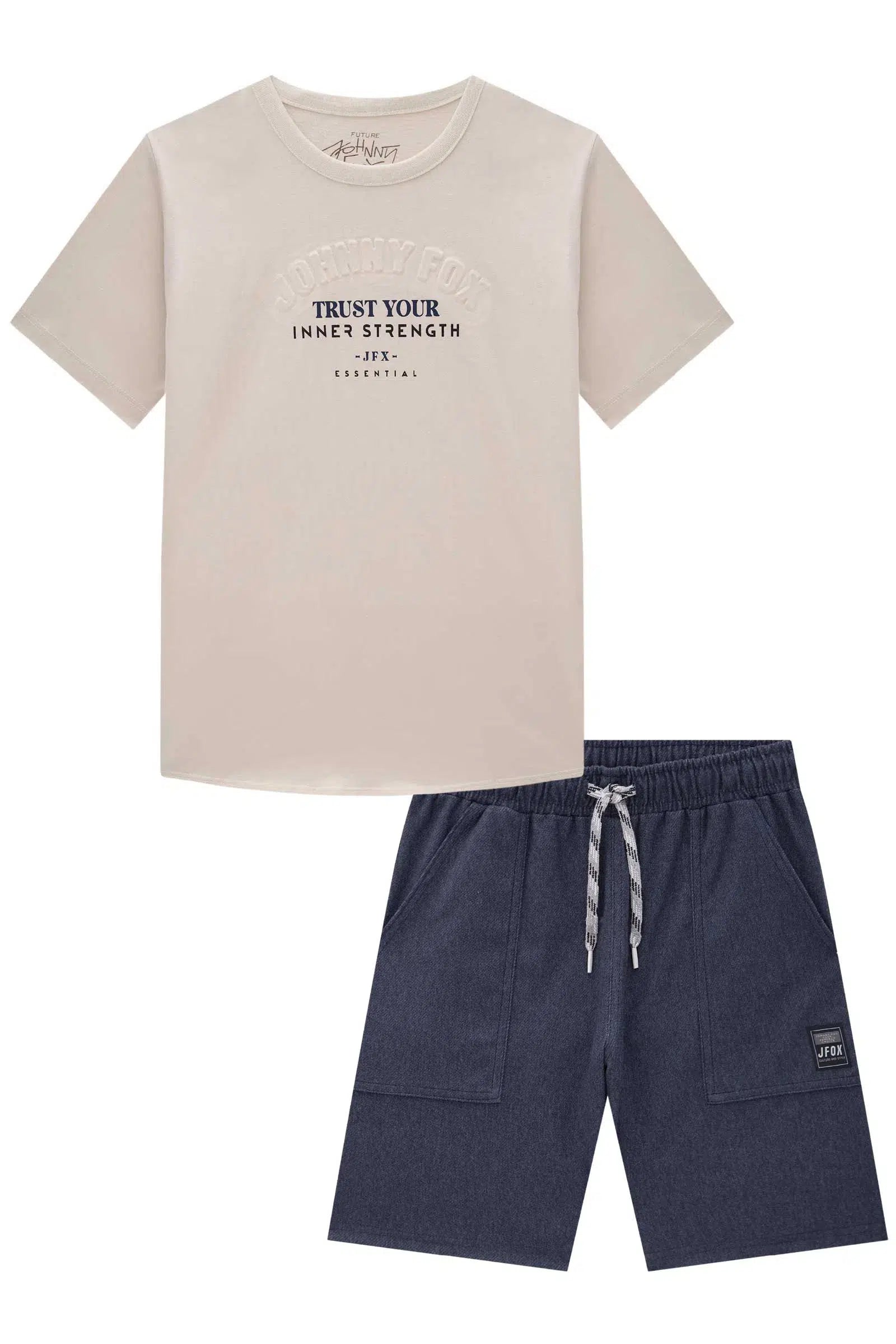 Conjunto Teen Menino de Camiseta em Meia Malha e Bermuda em Cotton Jeans C/ Elast. 82016 Johnny Fox