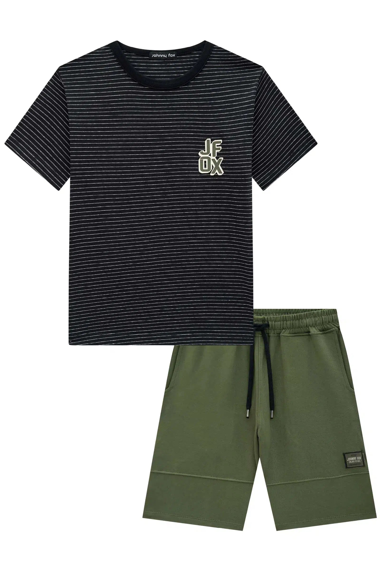 Conjunto de Camiseta em Cotton Listrado Fio Tinto e Bermuda em Molevisco 82080 Johnny Fox