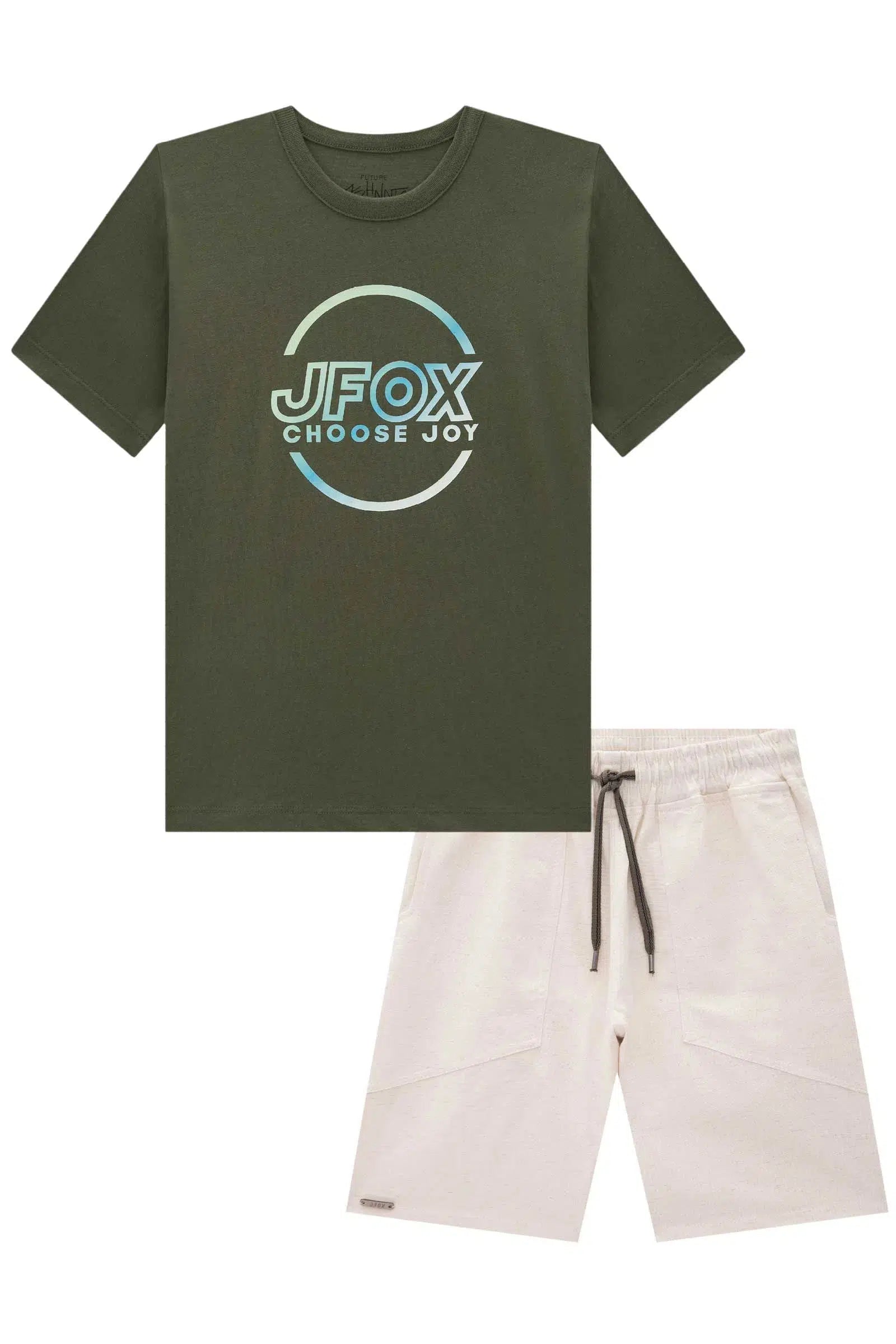 Conjunto de Camiseta em Meia Malha e Bermuda em Linho Santorini com Elastano 82139 Johnny Fox