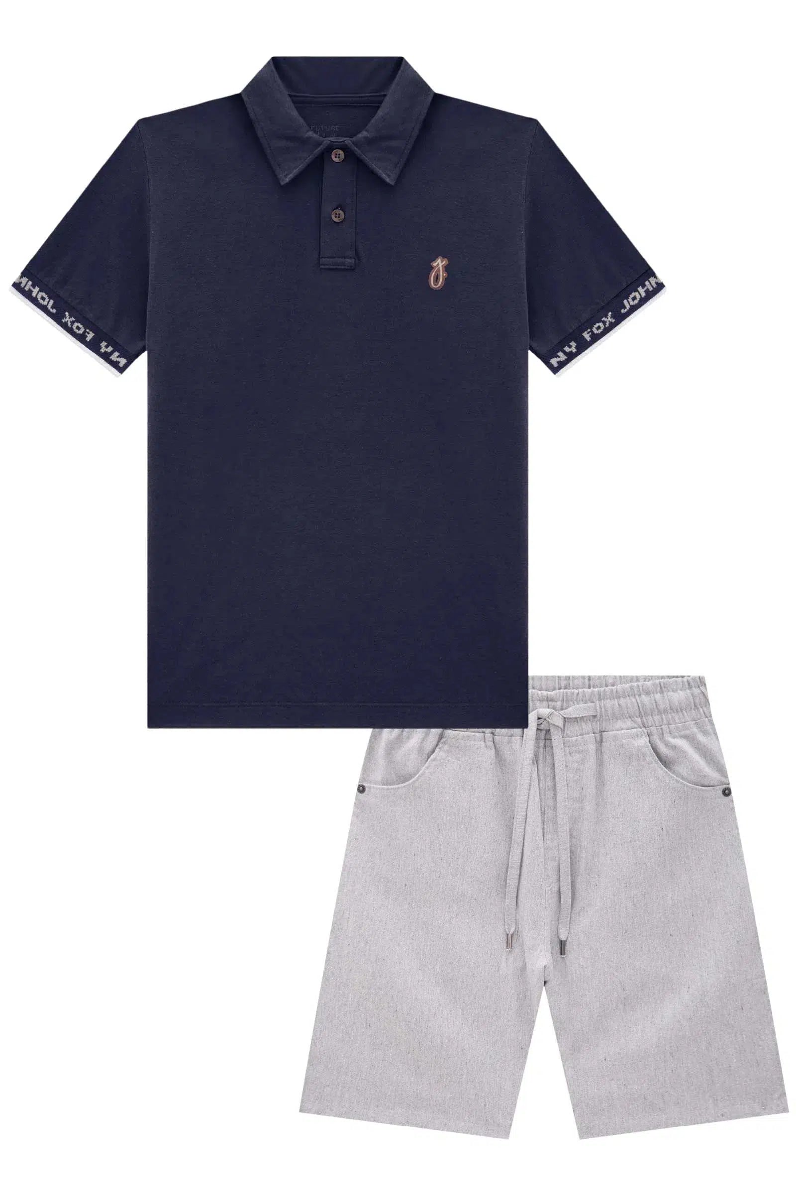 Conjunto de Camisa Polo em Meia Malha e Bermuda em Tecido com Elastano 82142 Johnny Fox