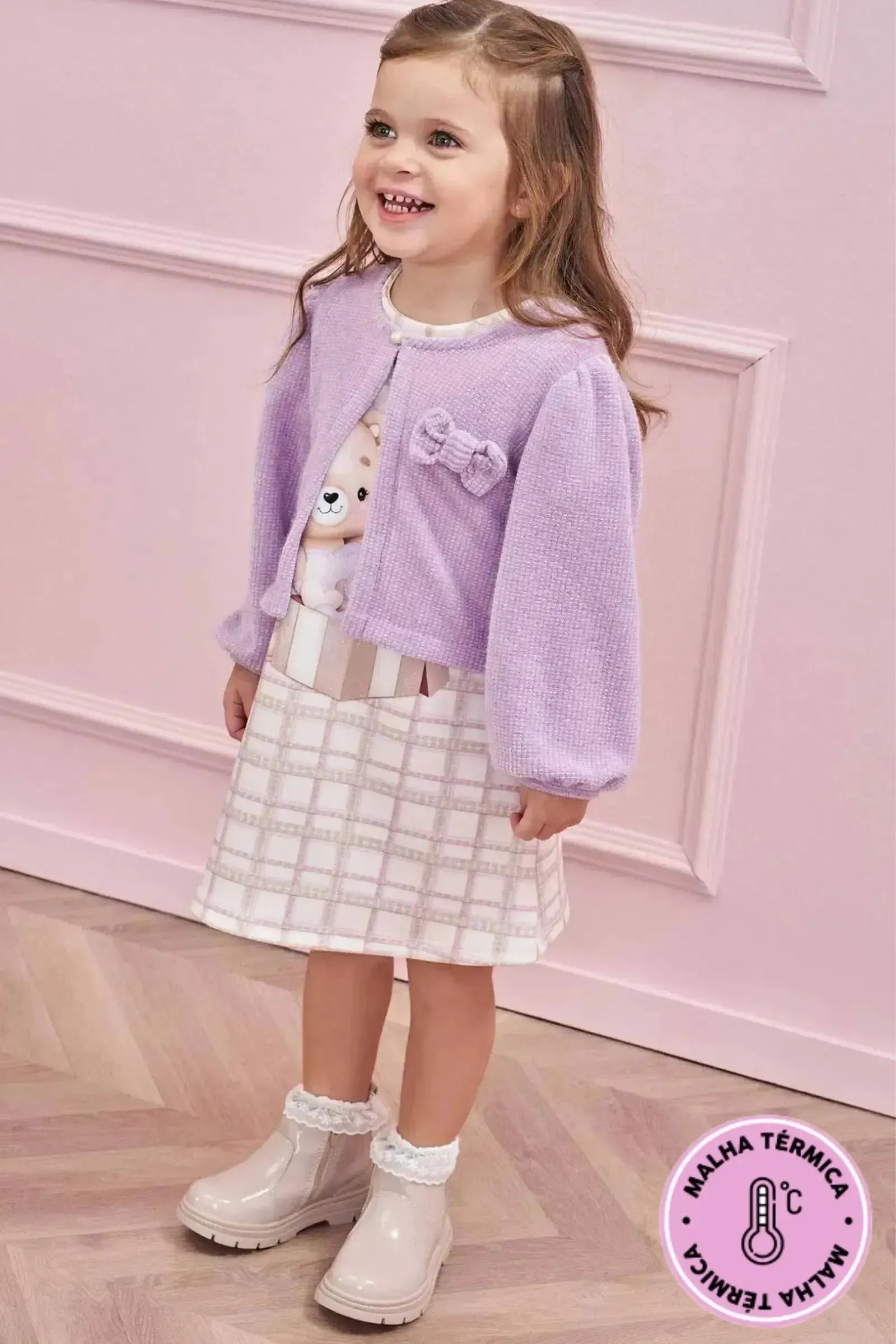 Vestido em Fly Tech com Bolero em Malha Tricot 80064 Infanti Bebê Menina
