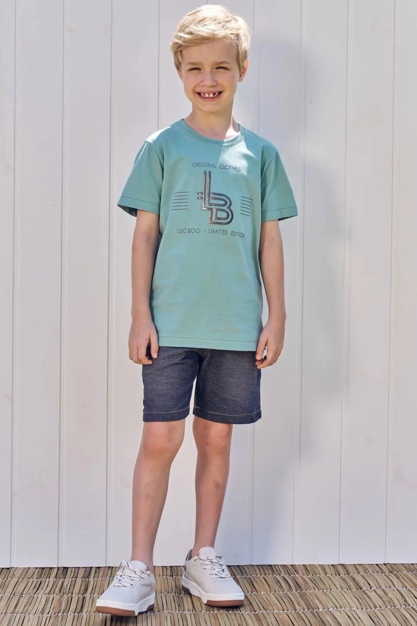 Bermuda em Malha Denim com Elastano 82821 LucBoo Infantil Menino