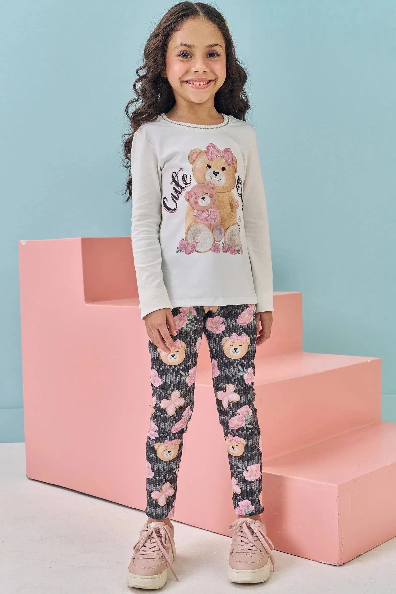 Blusa Alongada em Cotton e Calça Legging em Flytech 79747 Kukiê Infantil Menina