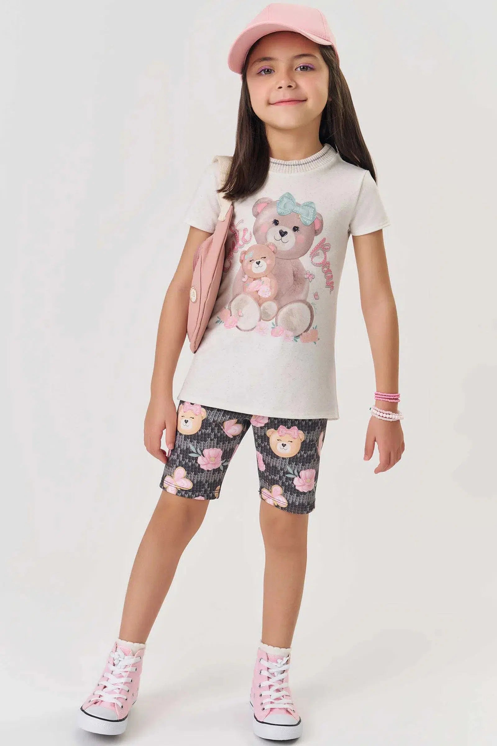 Conjunto Infantil Menina de Blusa Alongada em Malha Power e Biker em Fly Tech 82398 Kukiê