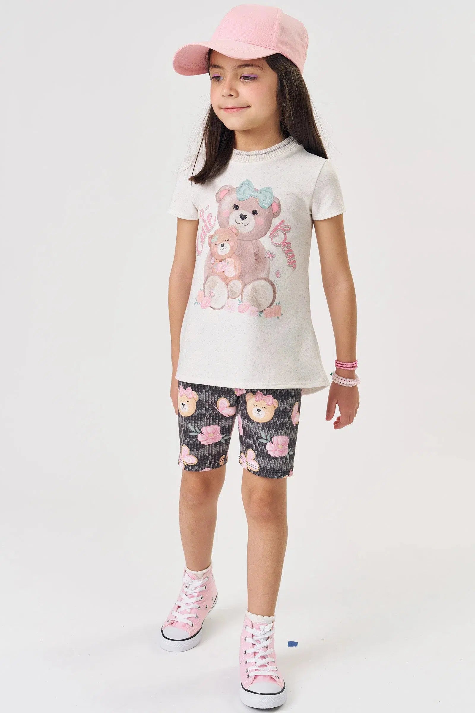 Conjunto Infantil Menina de Blusa Alongada em Malha Power e Biker em Fly Tech 82398 Kukiê