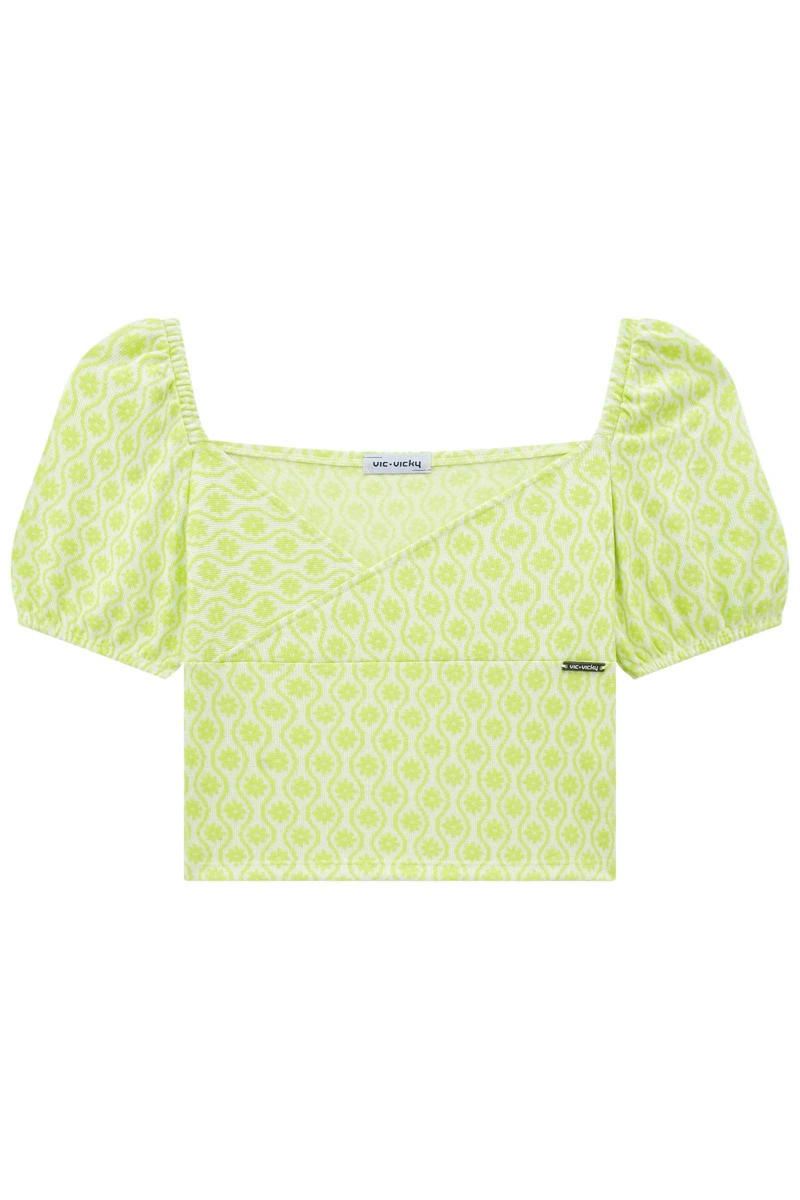 Blusa Boxy em Malha Jaquard Flower 73828 Vic&Vicky