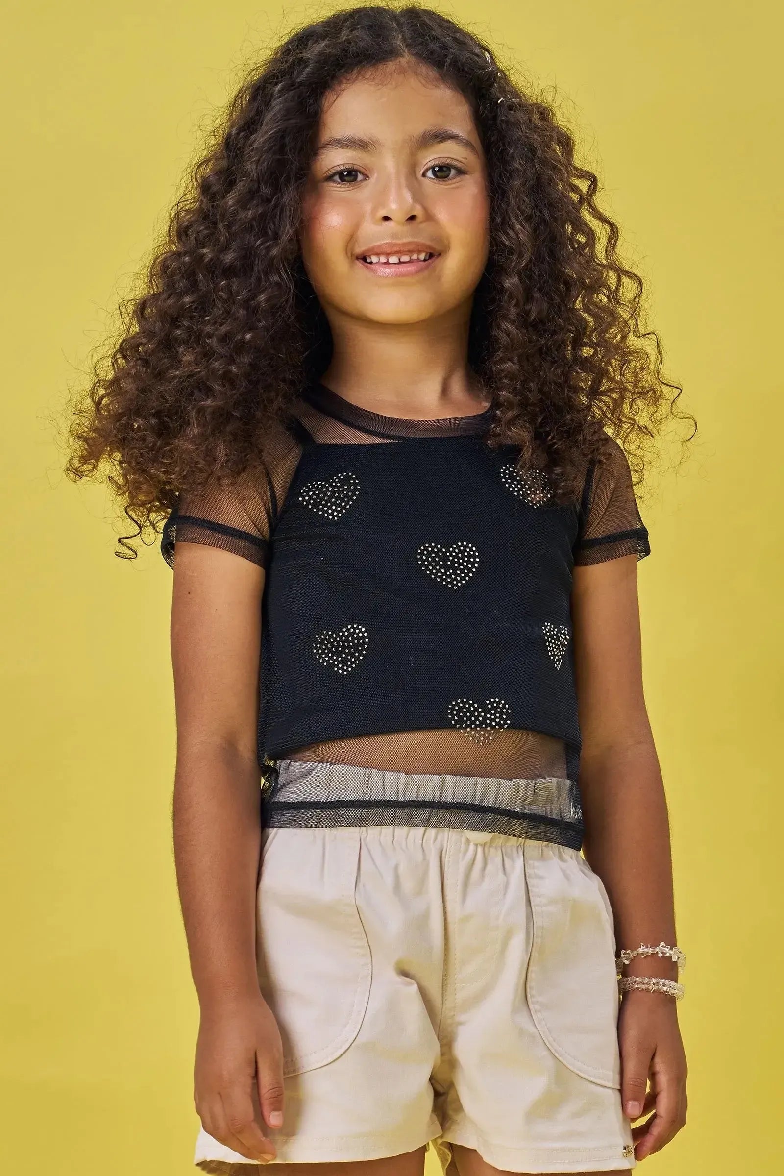 Blusa Boxy em Tule e Top em Canelado 84079 Kukiê Infantil Menina