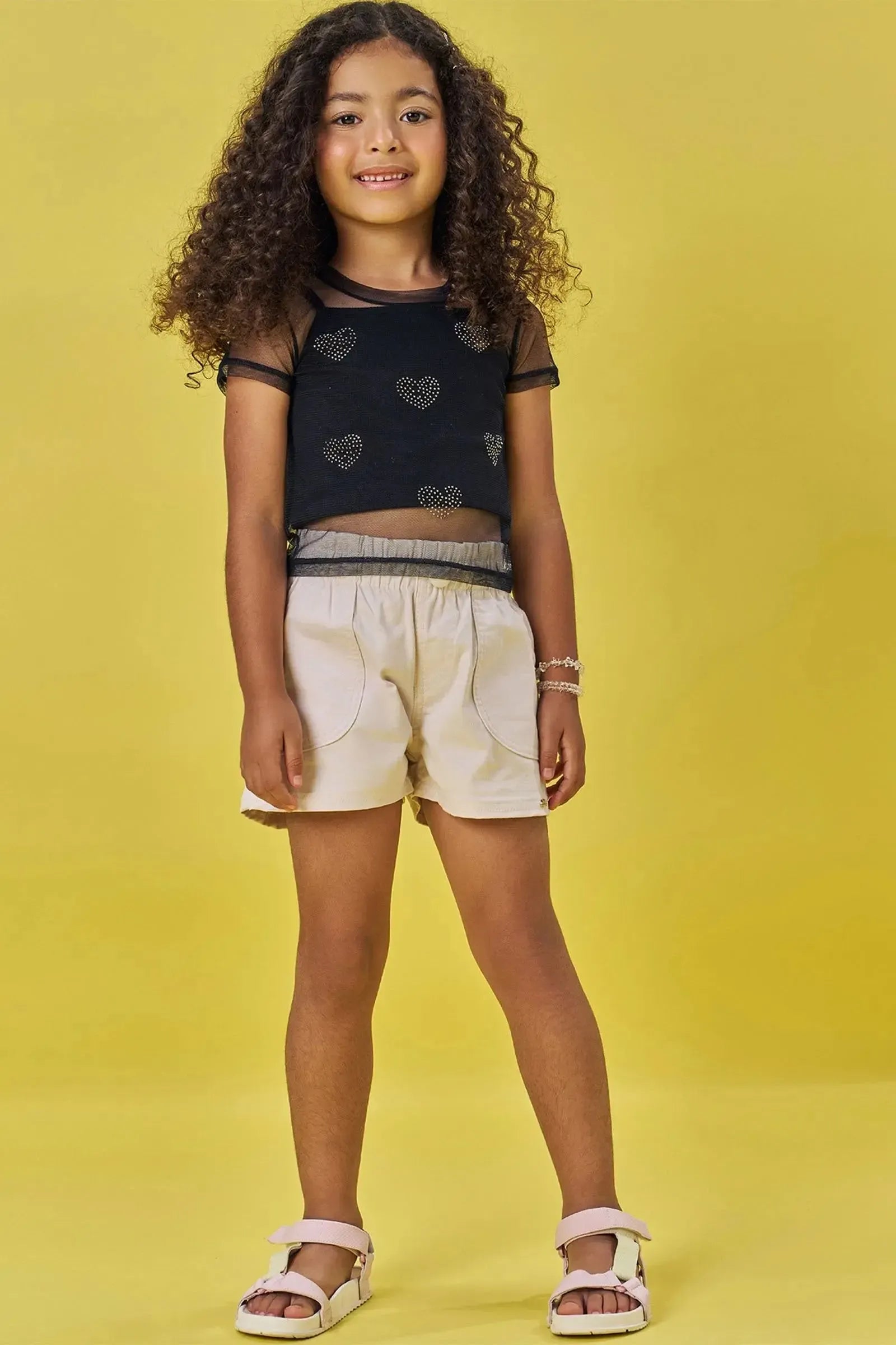 Blusa Boxy em Tule e Top em Canelado 84079 Kukiê Infantil Menina