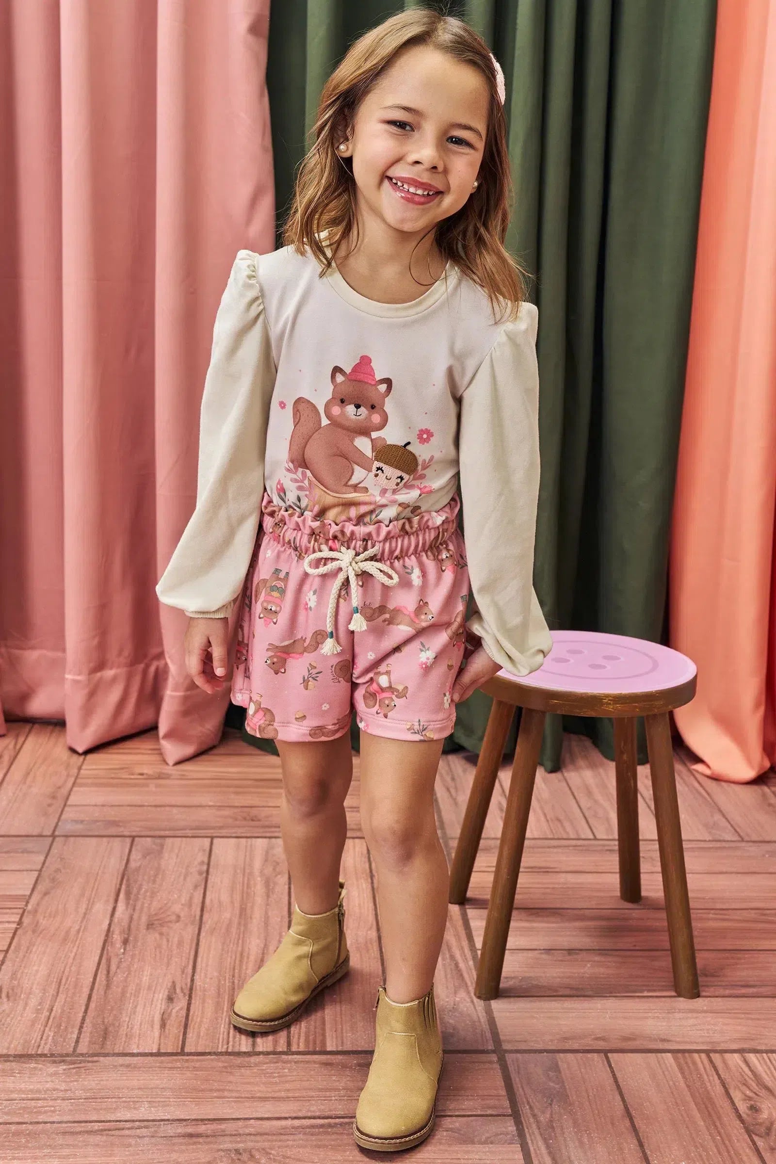 Blusa em Cotton e Shorts em Molecotton 79316 Kukiê Infantil Menina