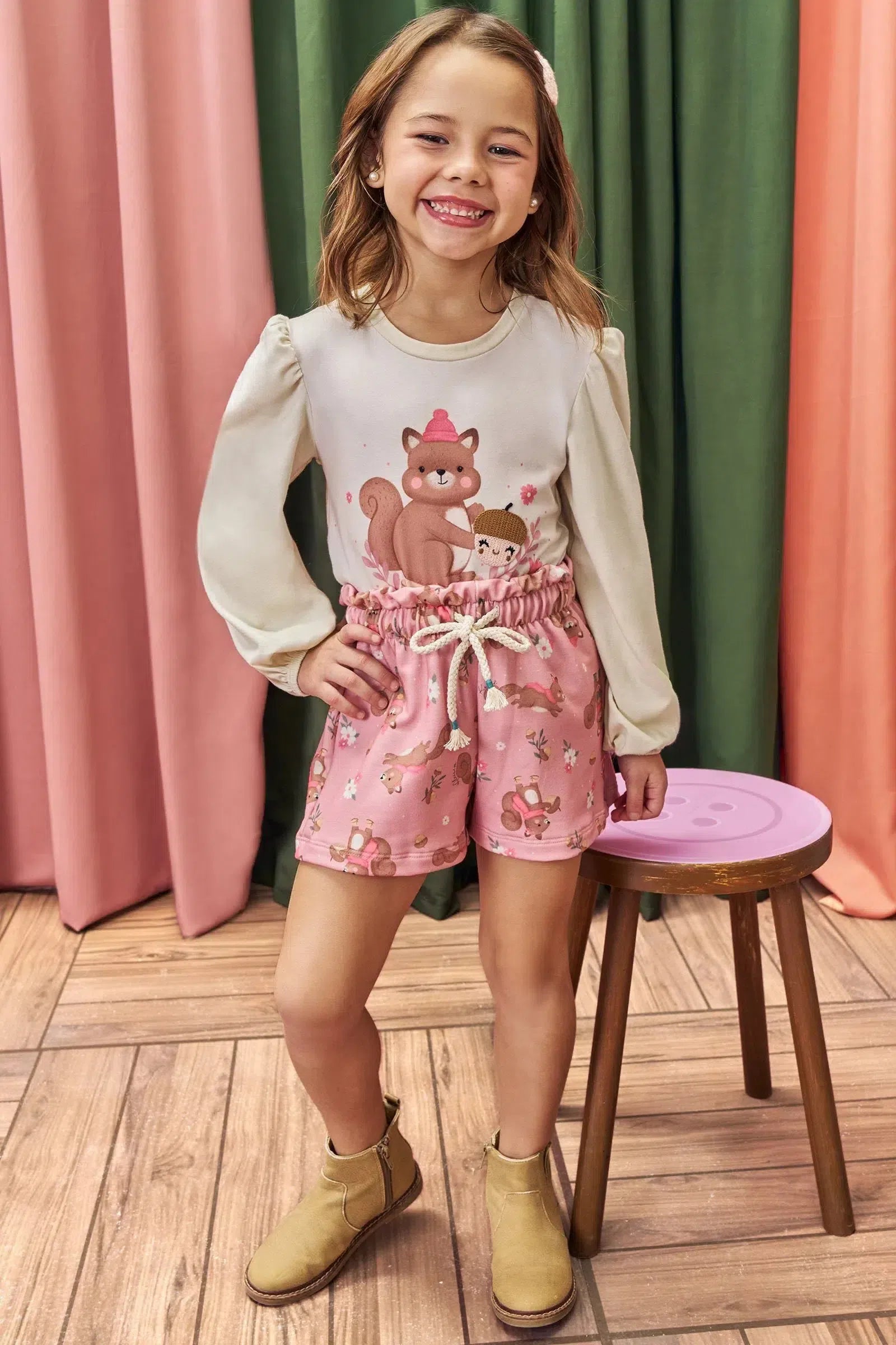 Blusa em Cotton e Shorts em Molecotton 79316 Kukiê Infantil Menina