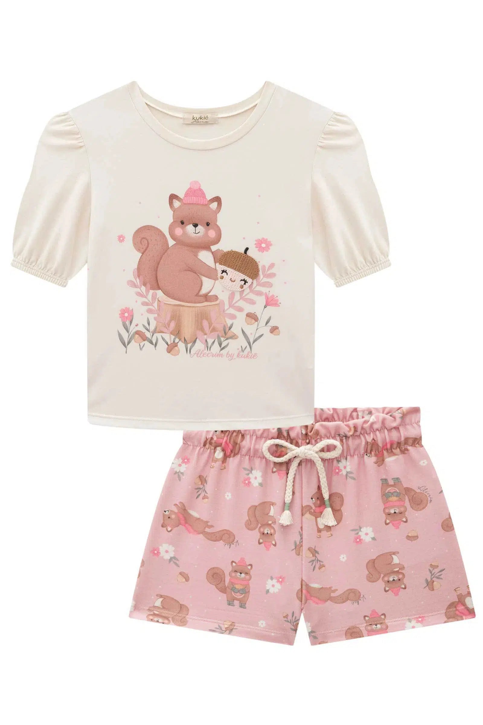 Conjunto Infantil Menina de Blusa em Cotton e Shorts em Molecotton 82234 Kukiê