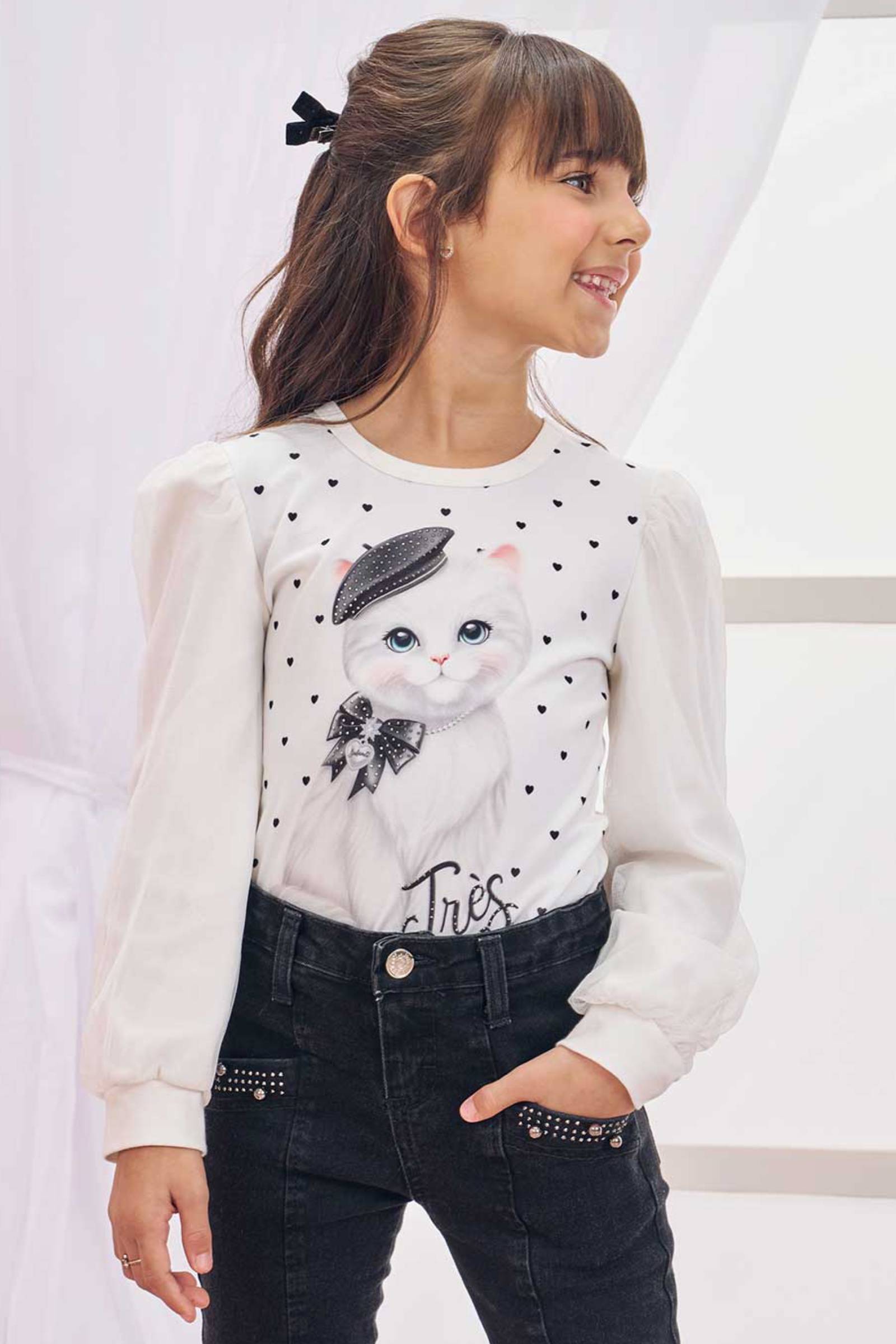 Blusa em Cotton e Tule 79311 Infanti Infantil Menina