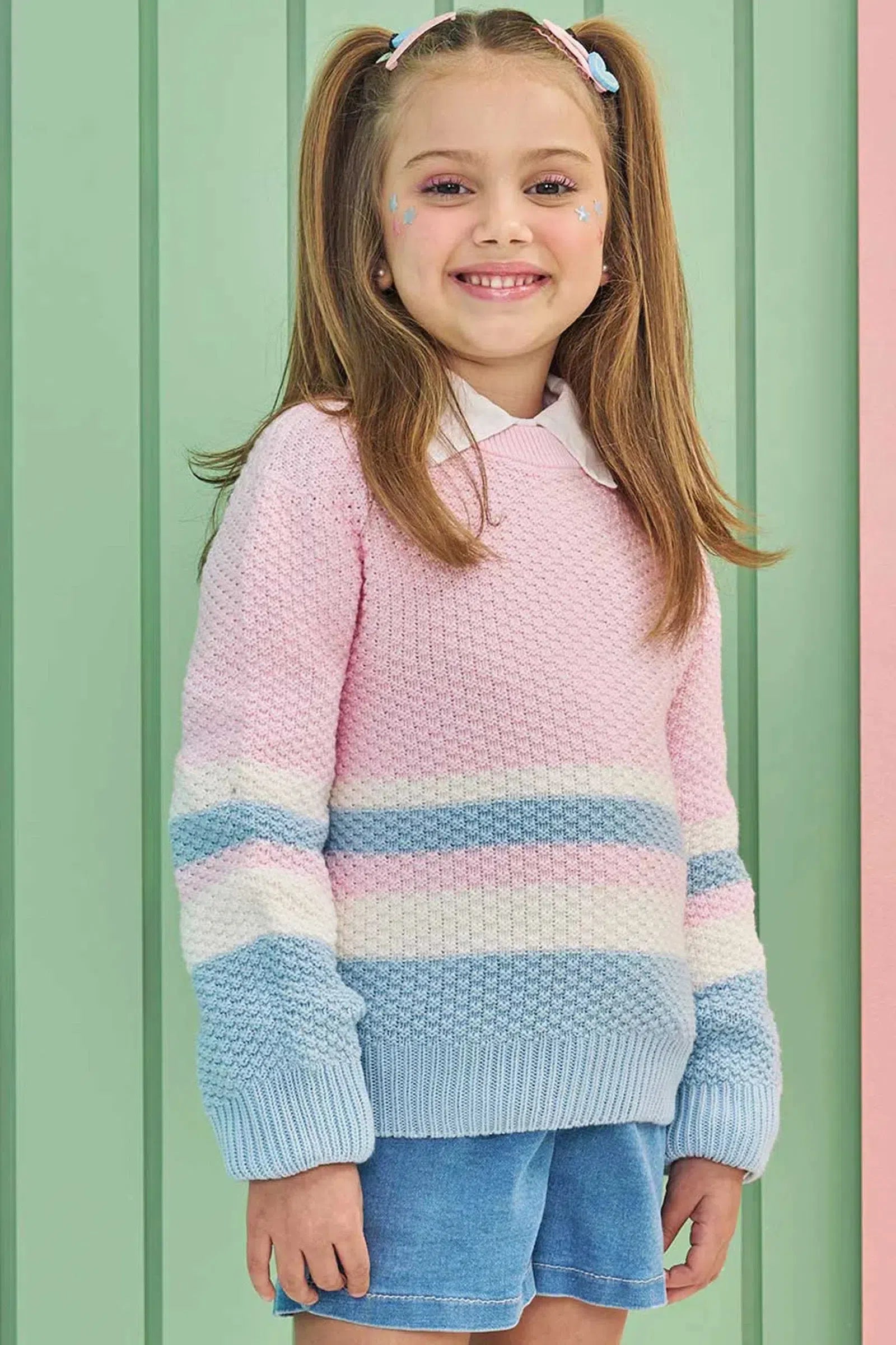 Blusão Boxy em Tricot Listrado 78606 Kukiê Infantil Menina