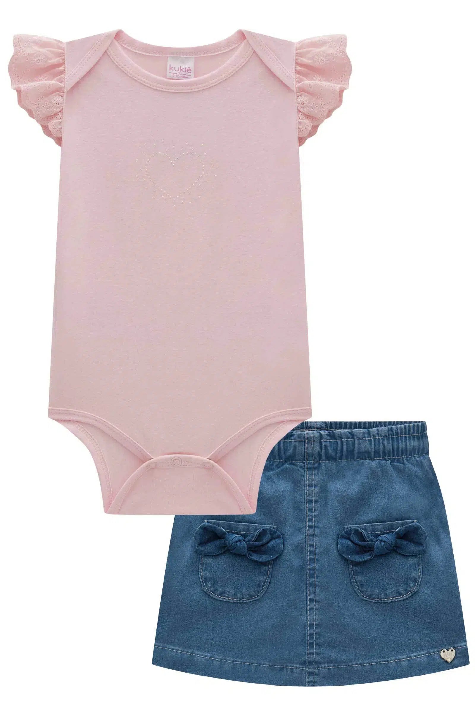 Body em Cotton e Short Saia em Jeans Liz com Elastano 78166 Kukiê