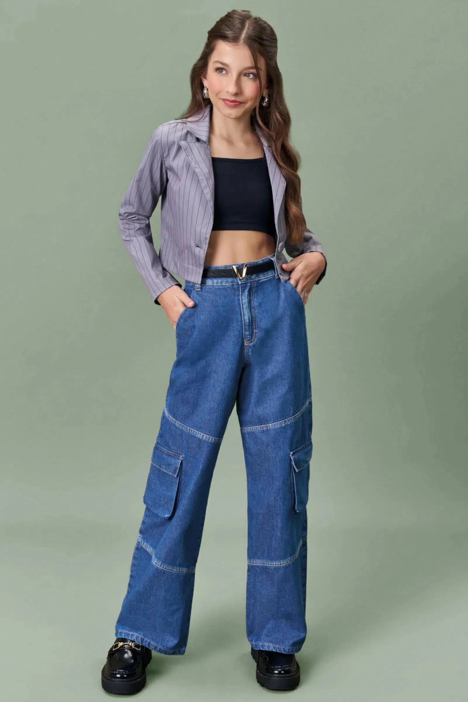 Calça Cargo em Jeans 80394 Vic&Vicky Teen Menina