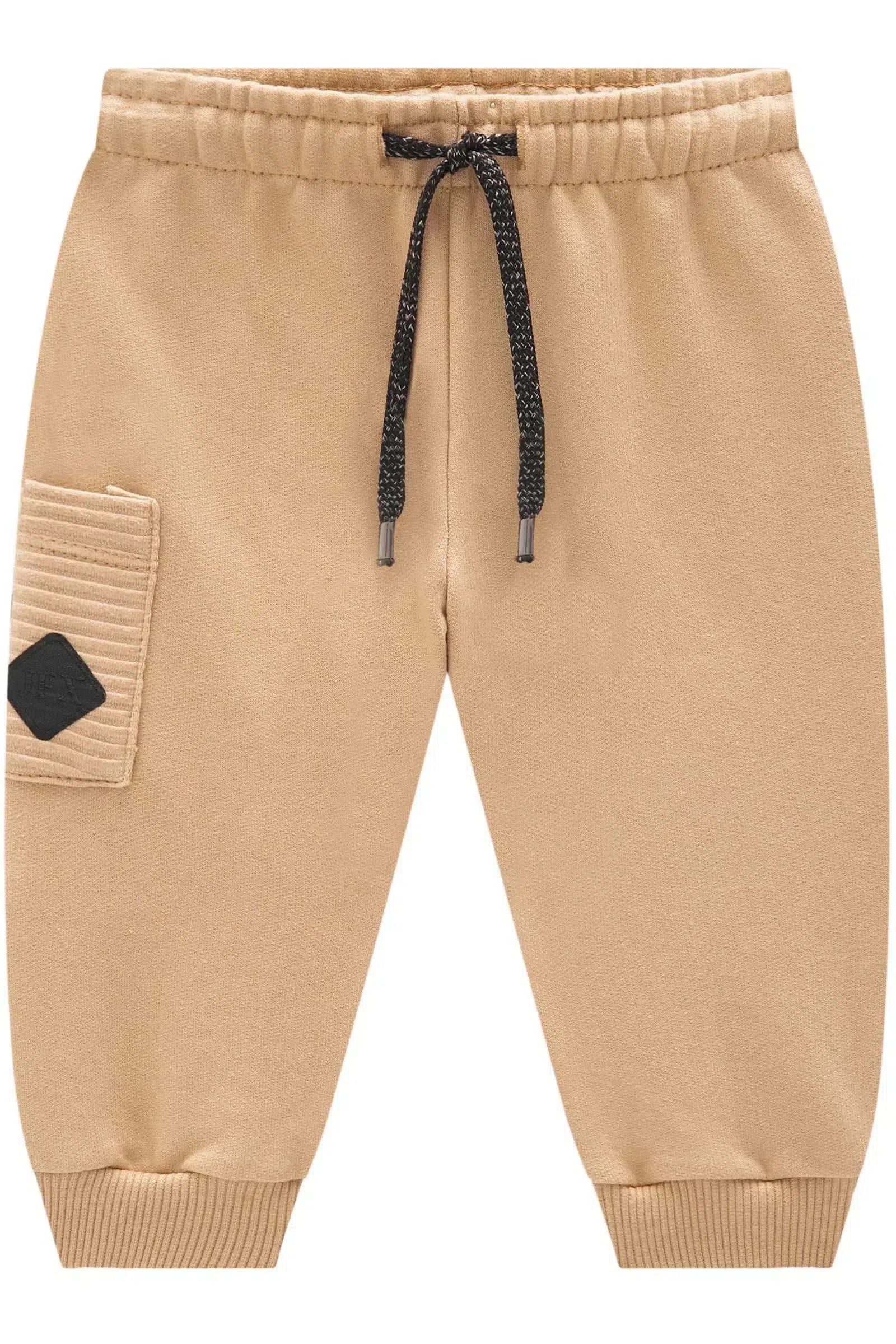 Calça Jogger em Moletom com Pelúcia com Detalhe em Moletom Relevo 79517 Johnny Fox Bebê Menino