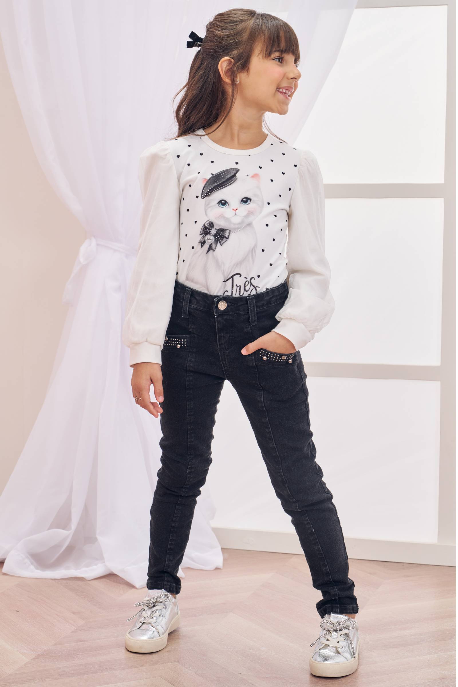 Calça Skinny em Jeans com Elastano 79634 Infanti Infantil Menina