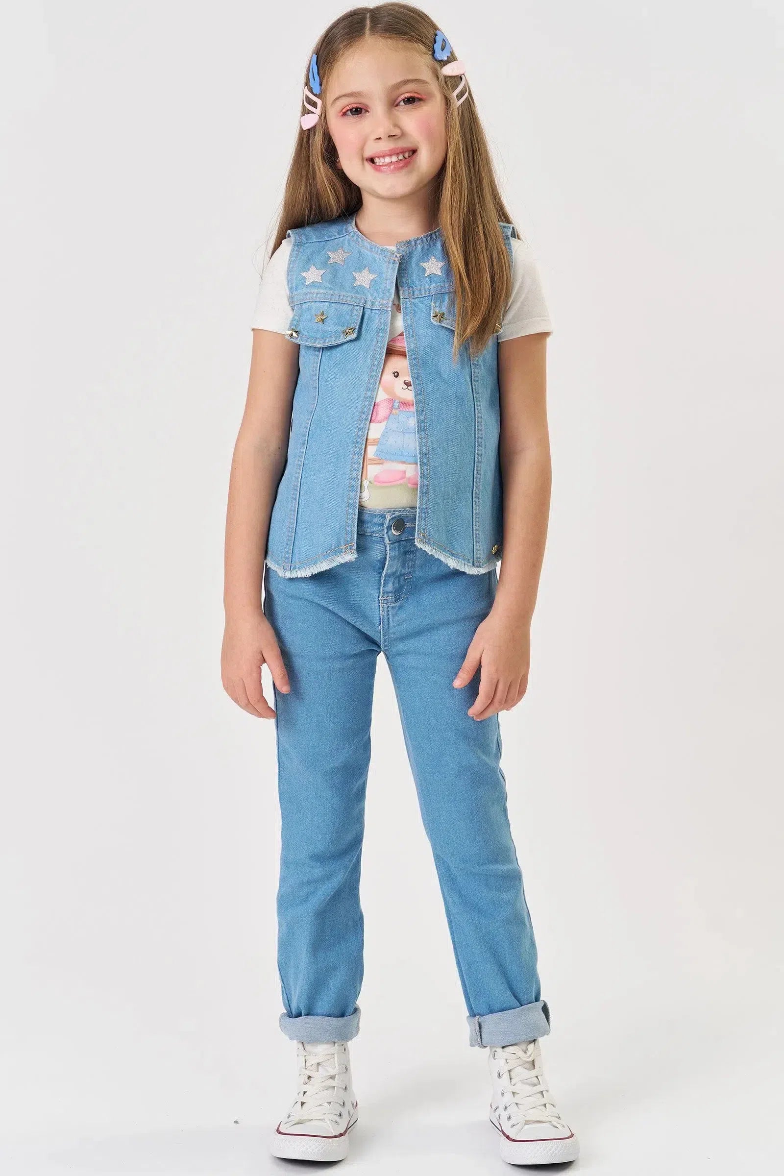 Calça Skinny em Jeans Guga com Elastano 79608 Kukiê Infantil Menina