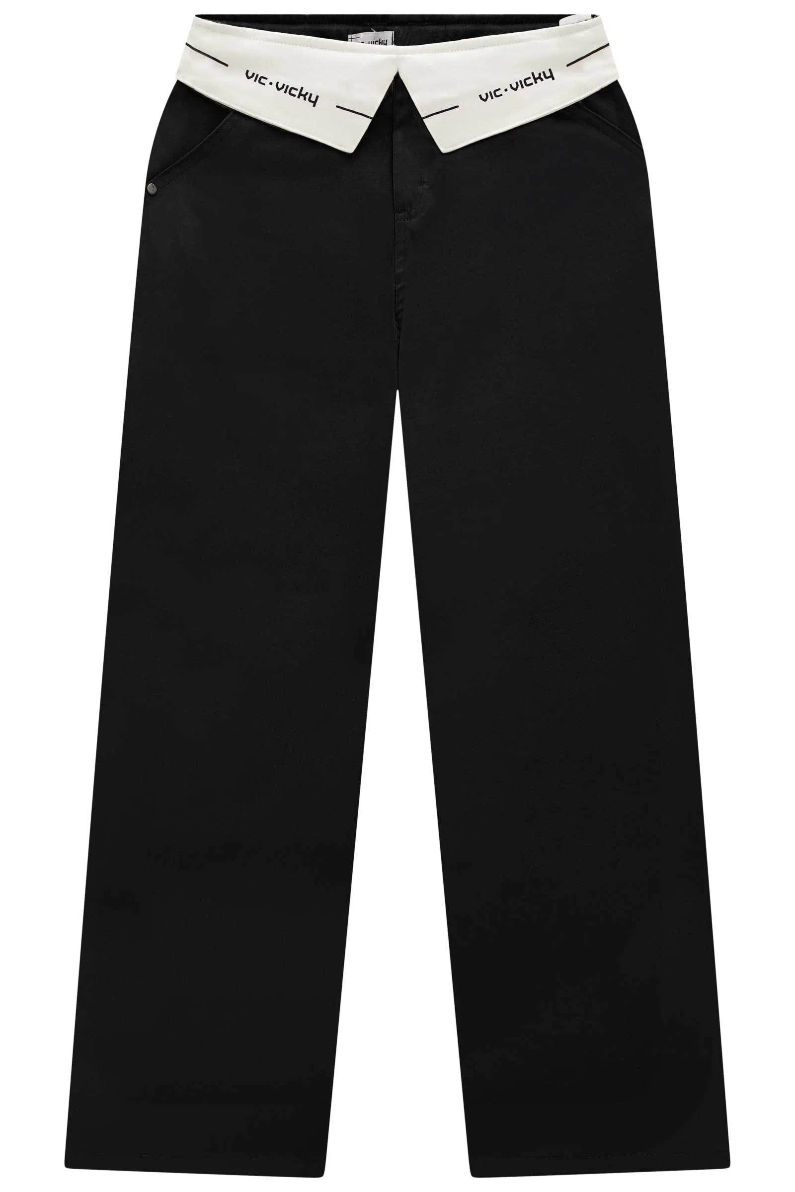 Calça Straight em Sarja Stretch com Elastano 74424 Vic&Vicky