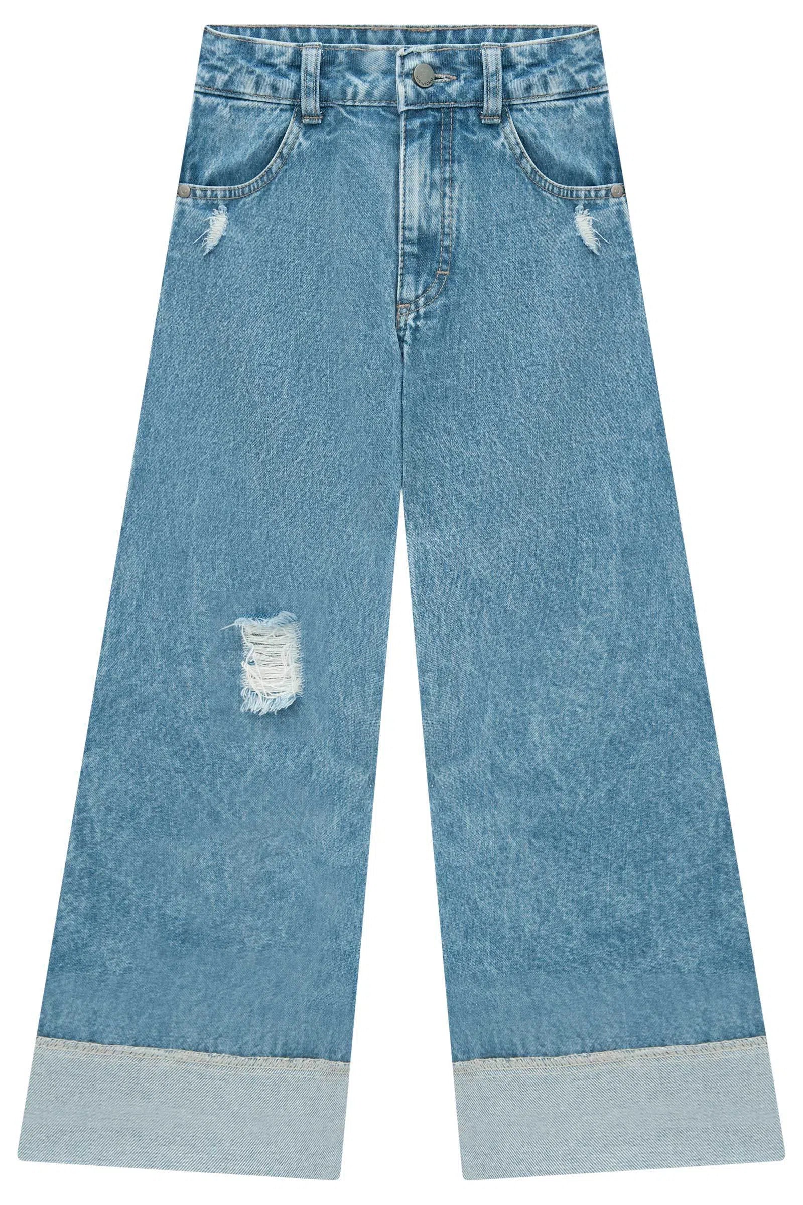 Calça Wide Leg em Jeans Arkansas 73984 Vic&Vicky