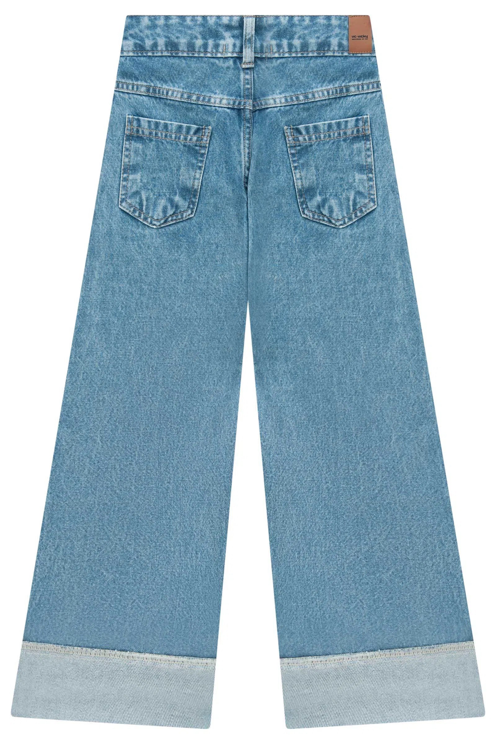 Calça Wide Leg em Jeans Arkansas 73984 Vic&Vicky