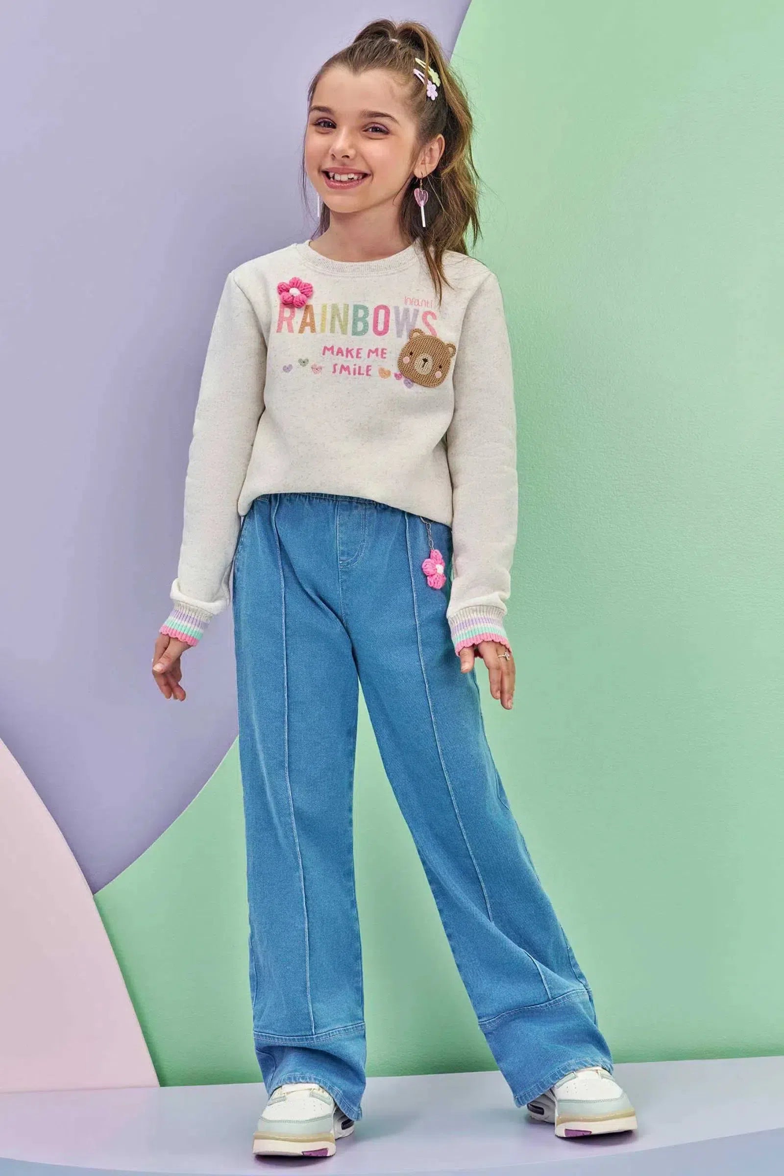 Calça Wide Leg em Jeans com Elastano 80121 Infanti Infantil Menina