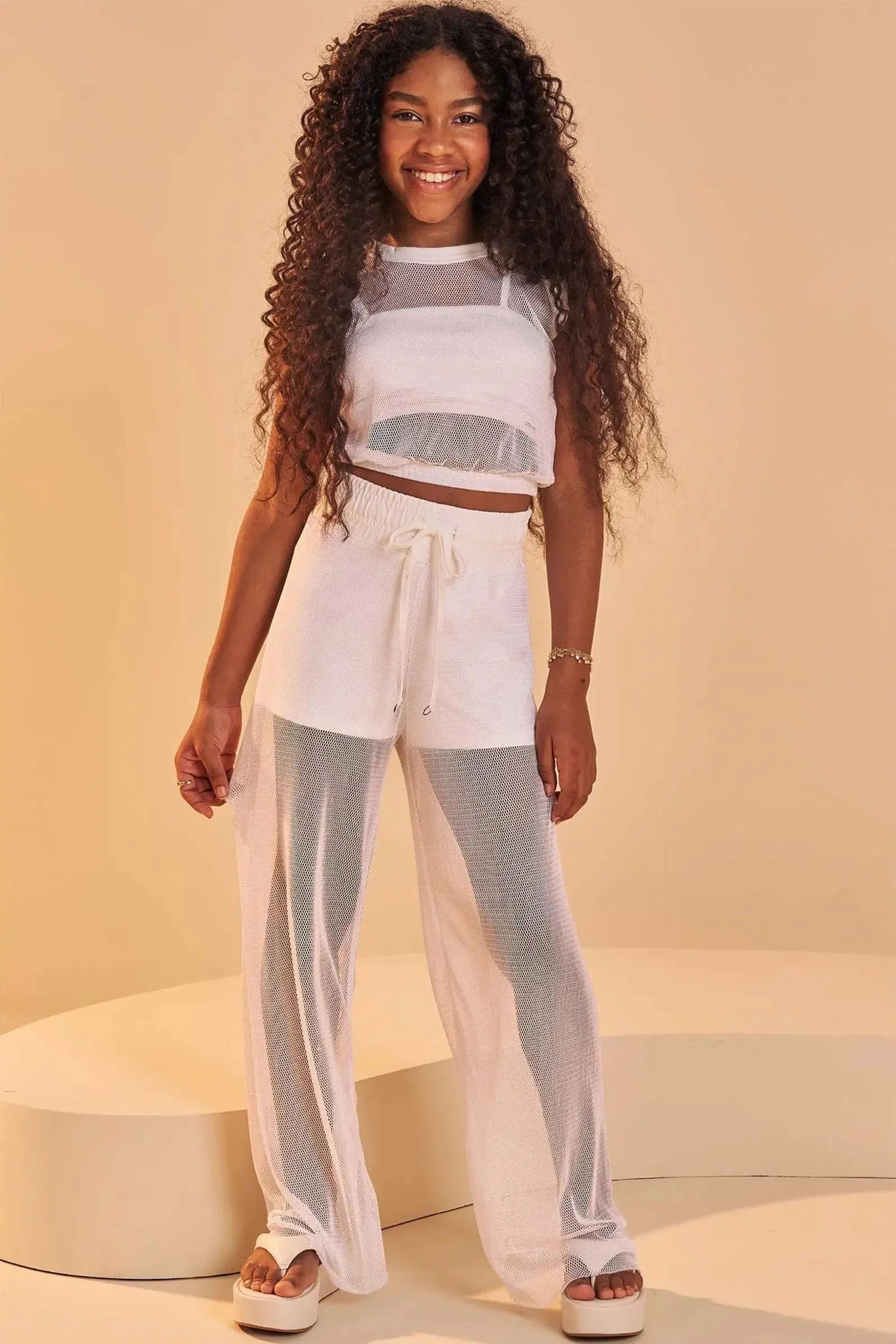 Calça Wide Leg em Tela Glamour com Shorts Embutido 83399 Lilimoon Teen Menina