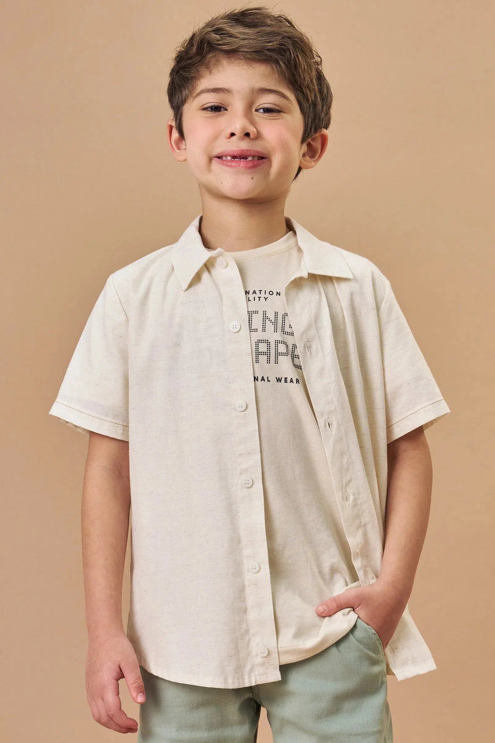 Camisa Infantil Menino em Linho Deluxe 81592 LucBoo