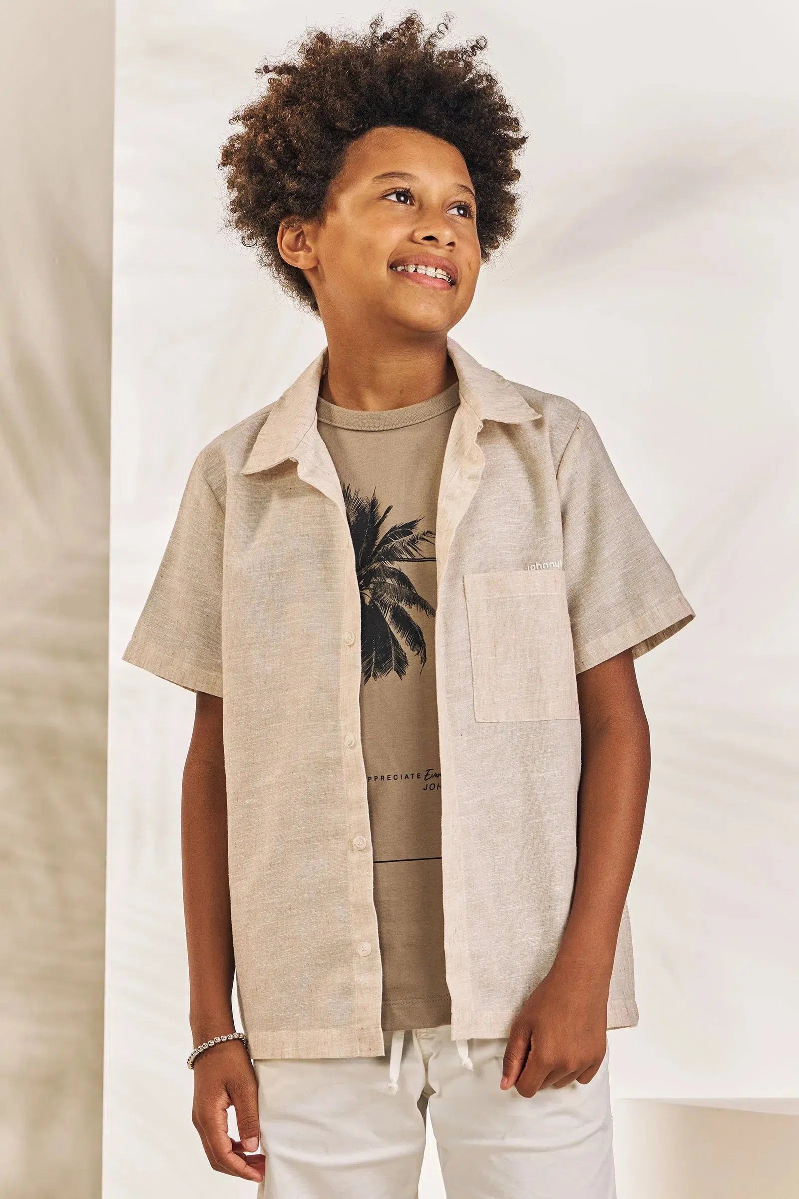 Camisa em Tecido Linen Look Bahamas 75559 Johnny Fox